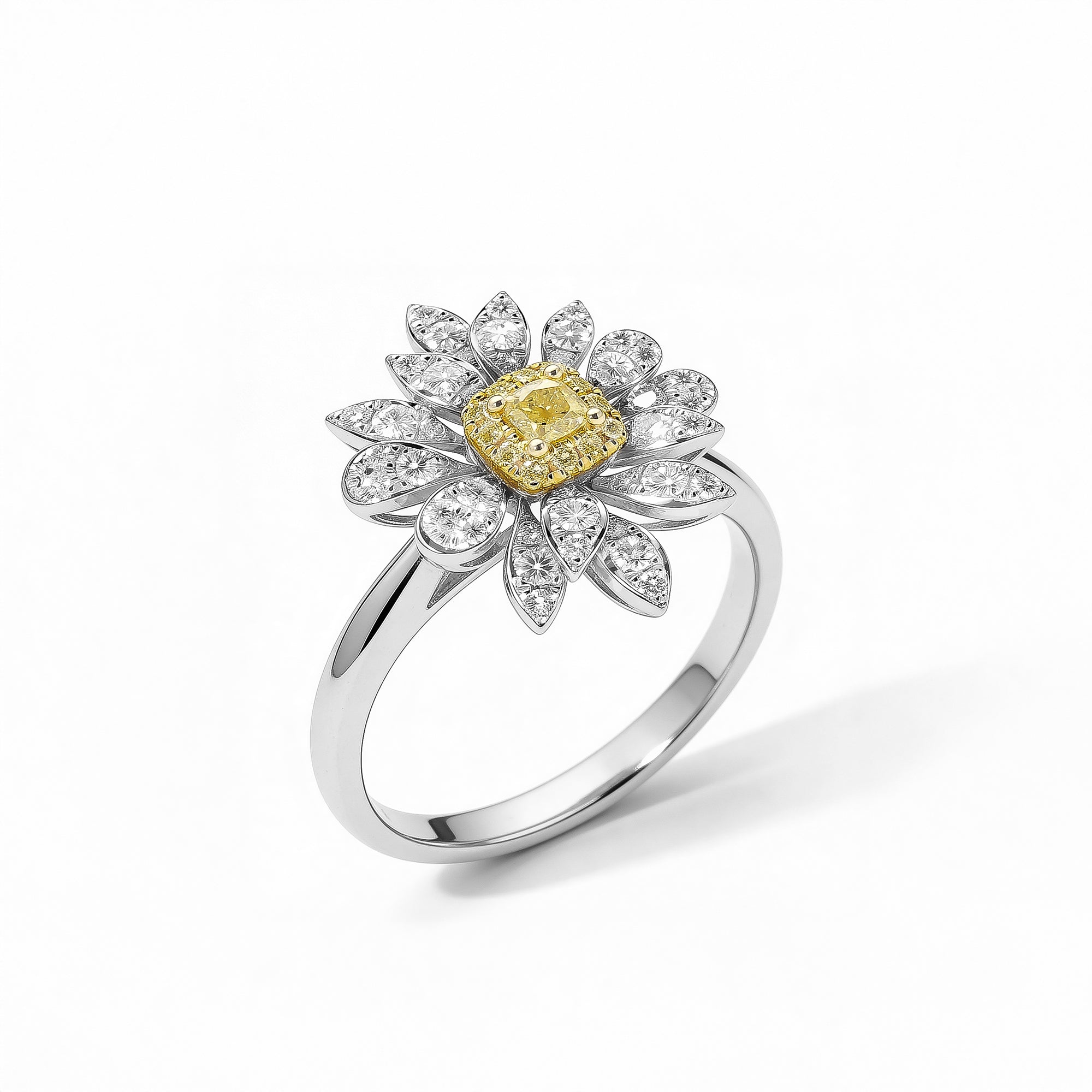 Floral Yellow Cushion Diamond Ring