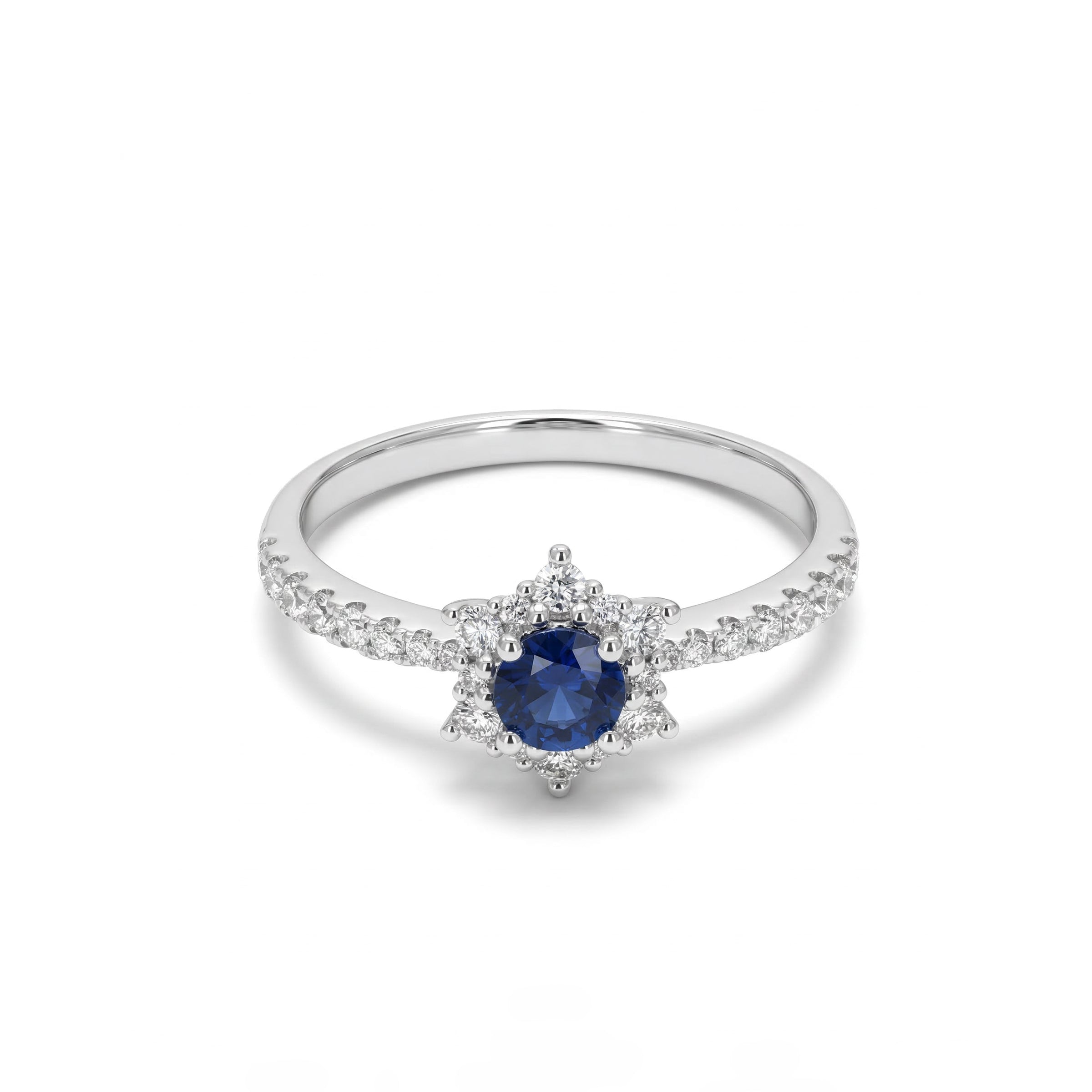 Natural Blue Round Sapphire & White Diamond Halo Ring product image 1