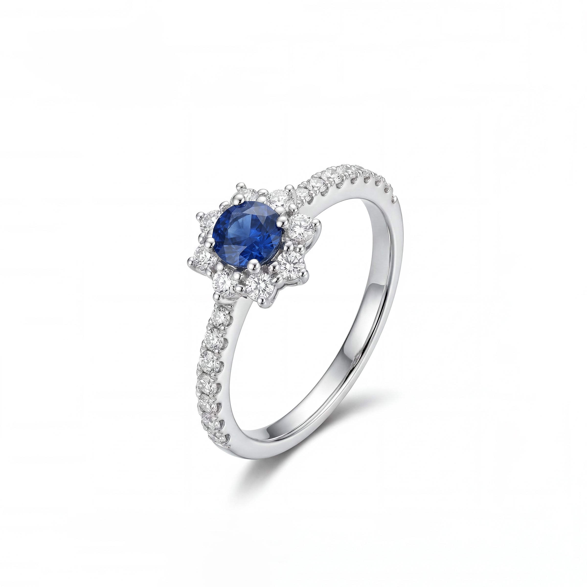Natural Blue Round Sapphire & White Diamond Halo Ring product image 2