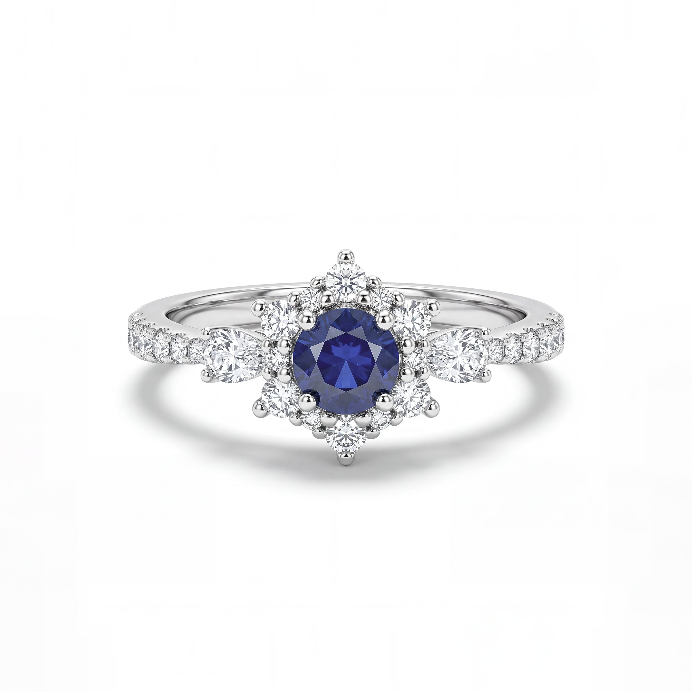 Natural Blue Round Sapphire & White Halo Diamond Ring product image 1