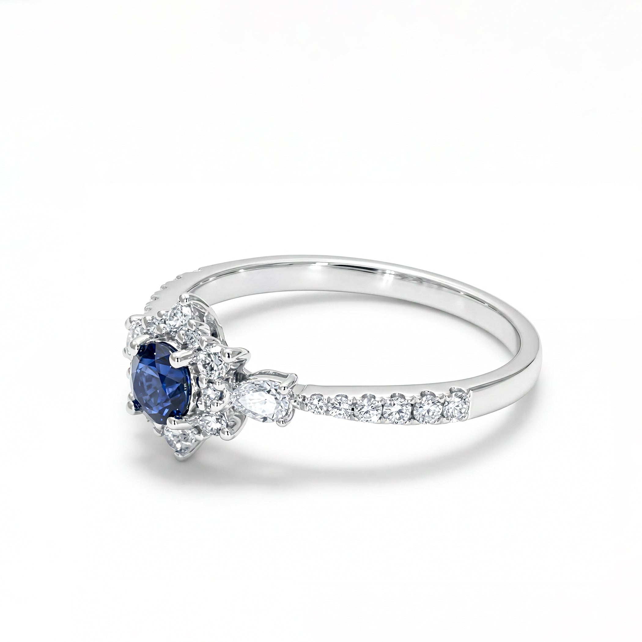 Natural Blue Round Sapphire & White Halo Diamond Ring product image 2