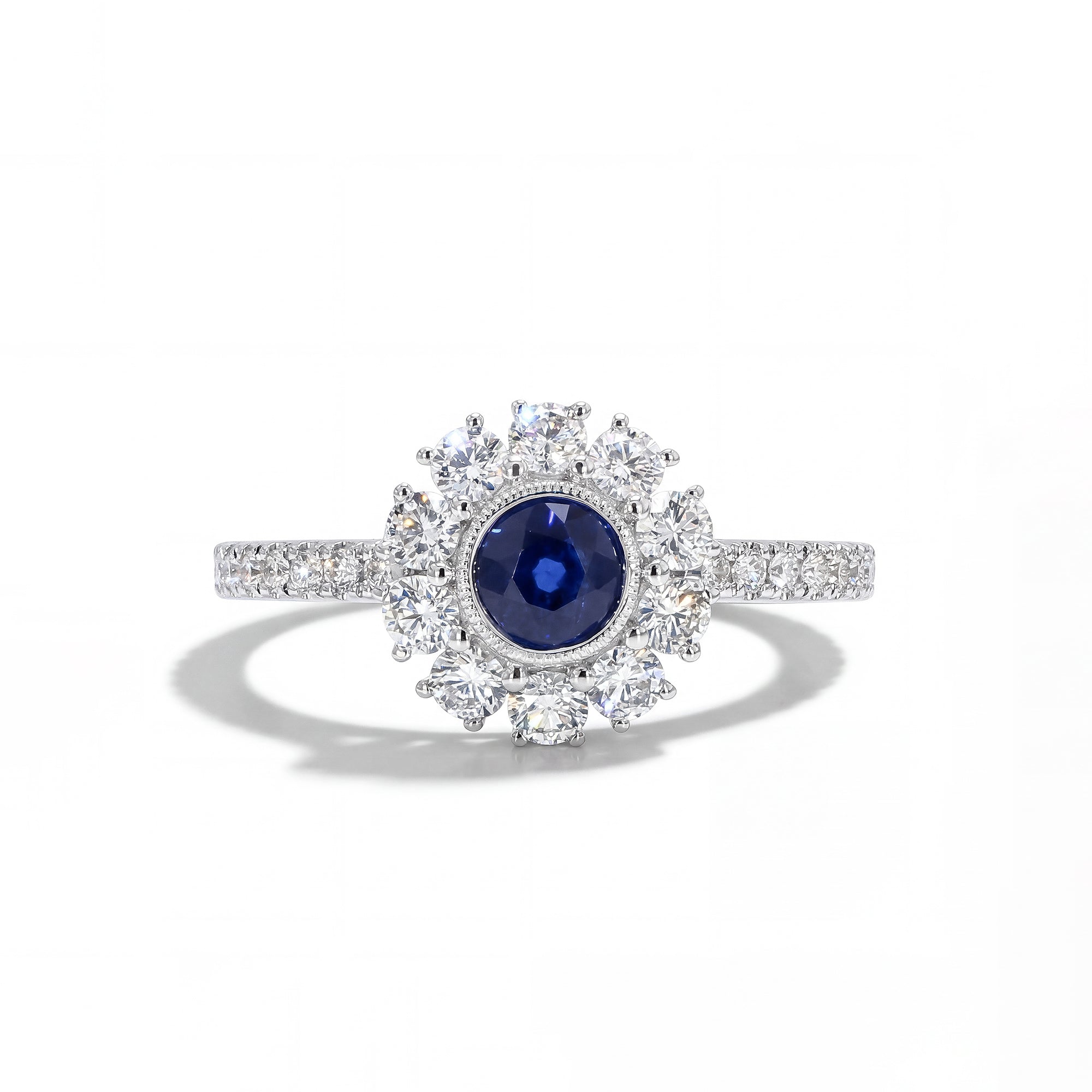 Natural Blue Round Sapphire & White Diamond Ring product image 1