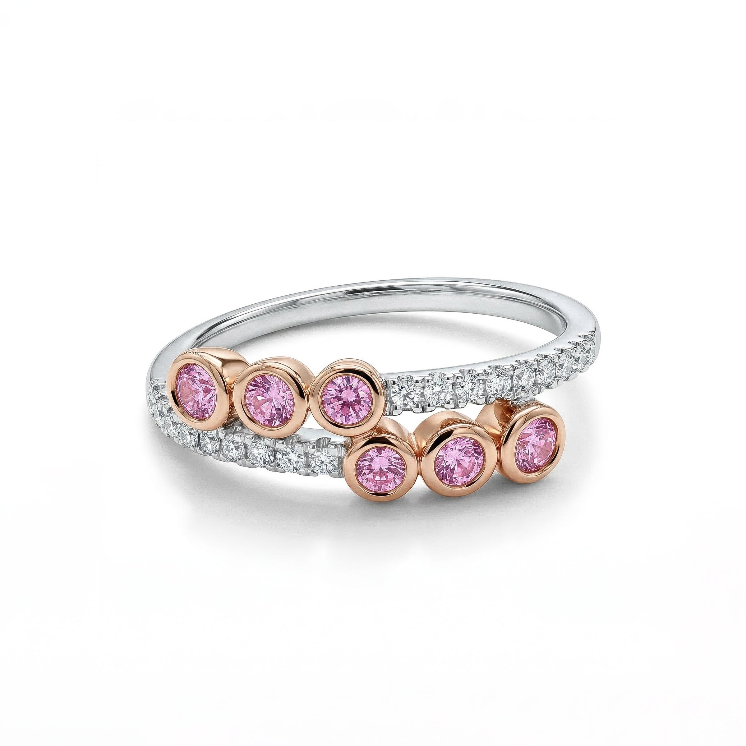 Natural Pink Sapphire & White Diamond Crossover Ring product image 1