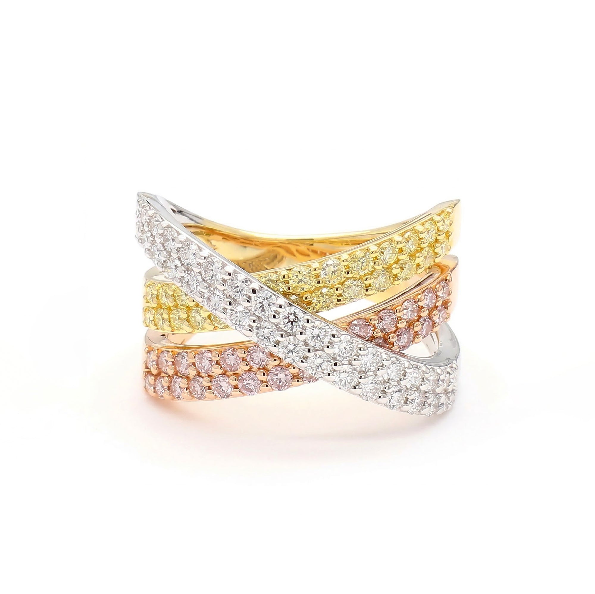 Natural Pink, Yellow, & White Diamond Crossover Ring product image 1