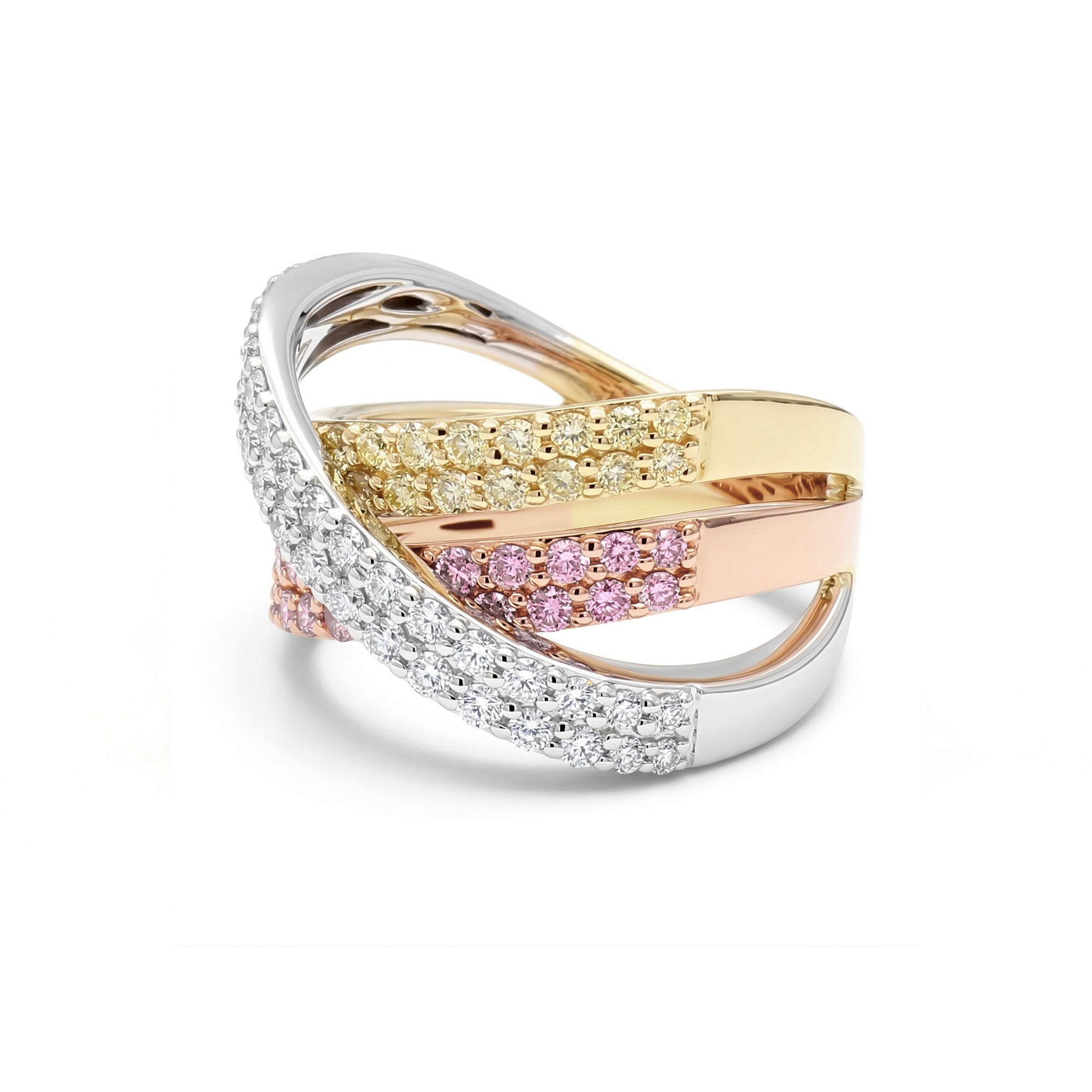 Natural Pink, Yellow, & White Diamond Crossover Ring product image 2