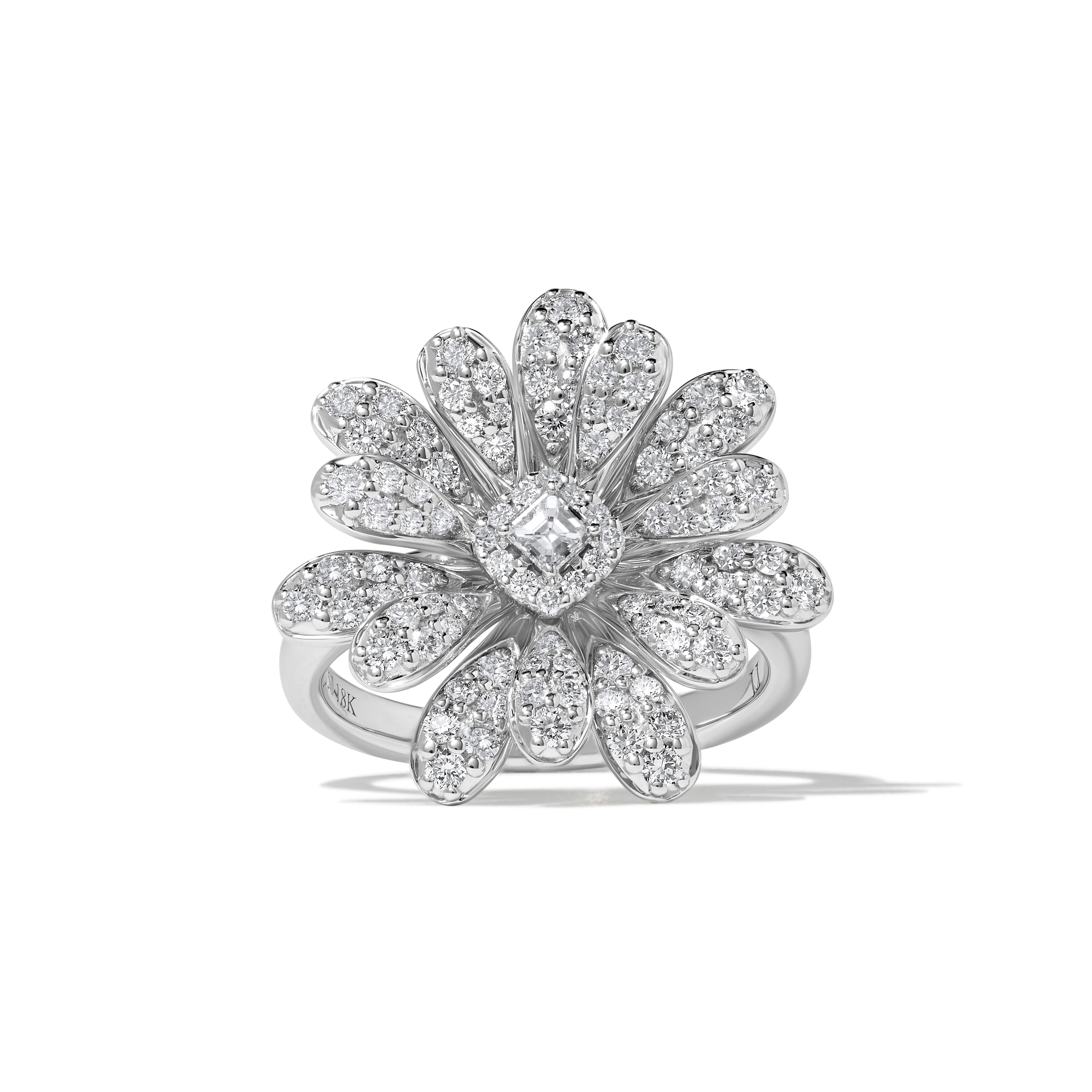 White Asscher Diamond Cocktail Ring SRW016GP