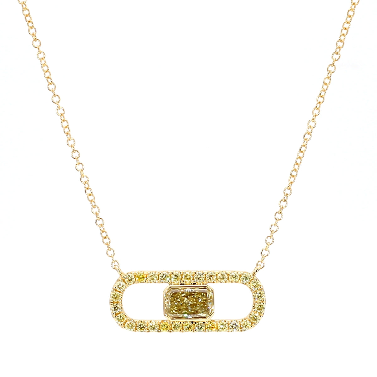 Natural Yellow Radiant Diamond Necklace | GIA Certified