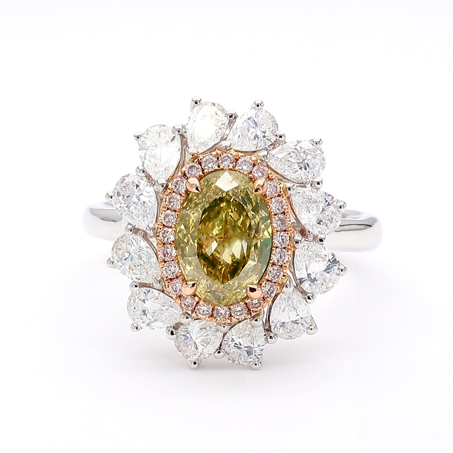 Natural Yellow Oval Diamond Sunburst Ring | GIA Certified