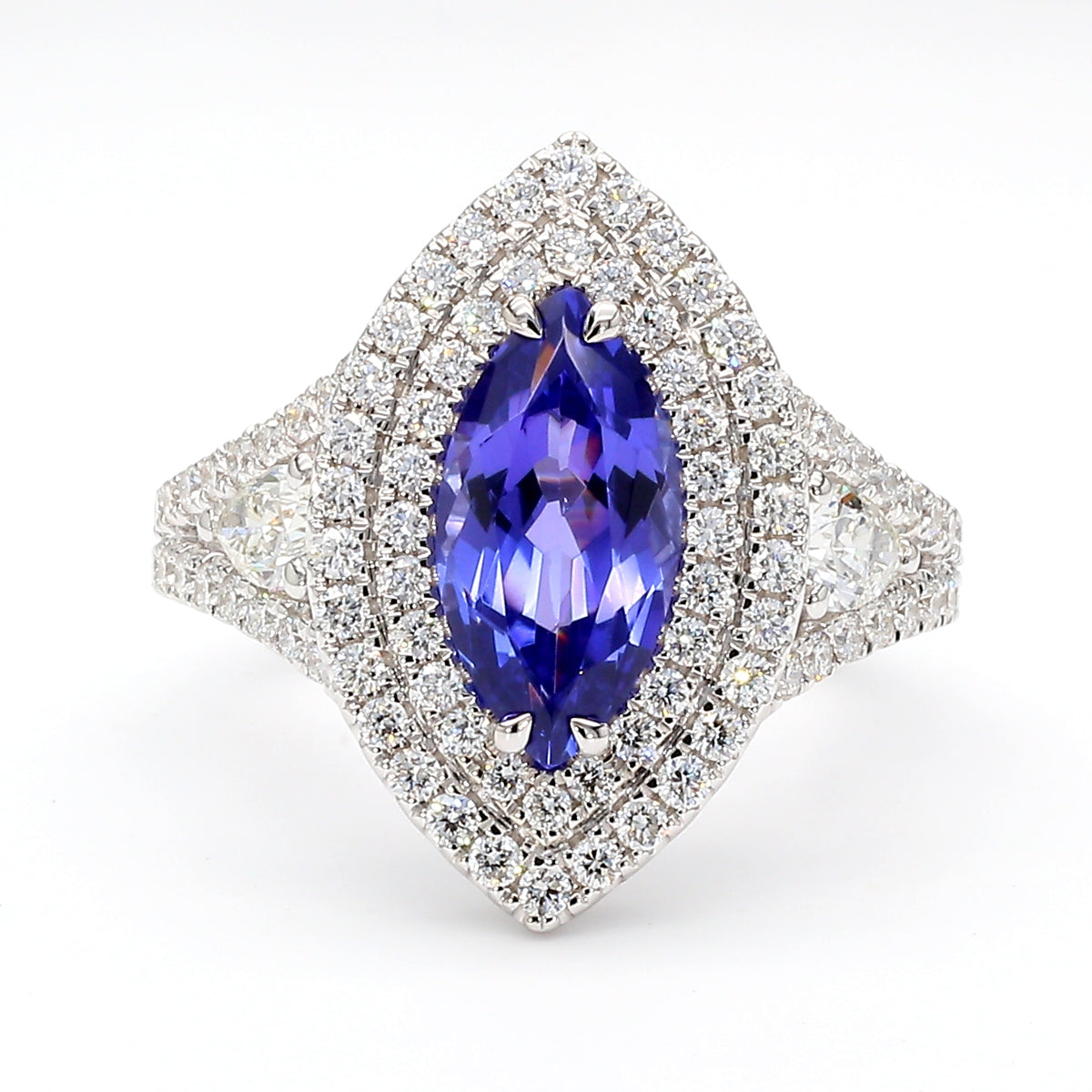 Natural Marquise Tanzanite & White Diamond Ring