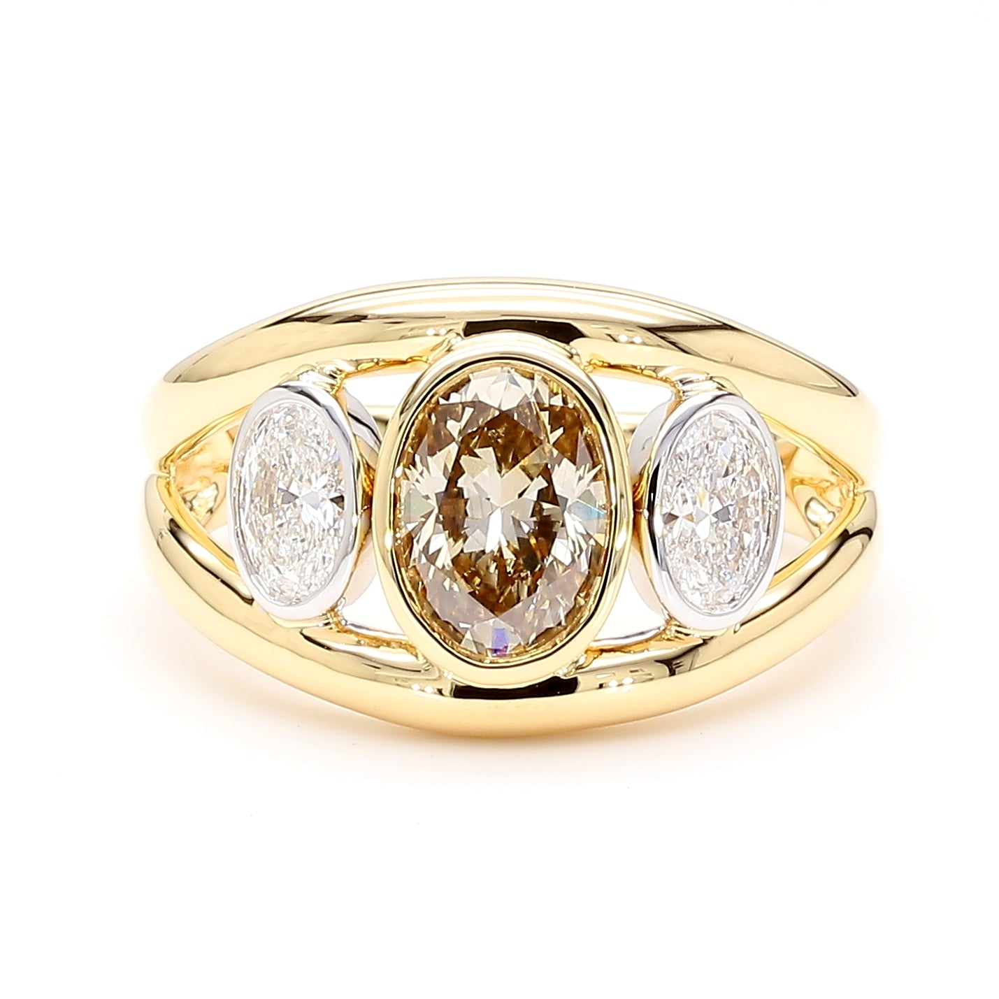 Natural Yellow Oval Diamond Bezel Ring | GIA Certified