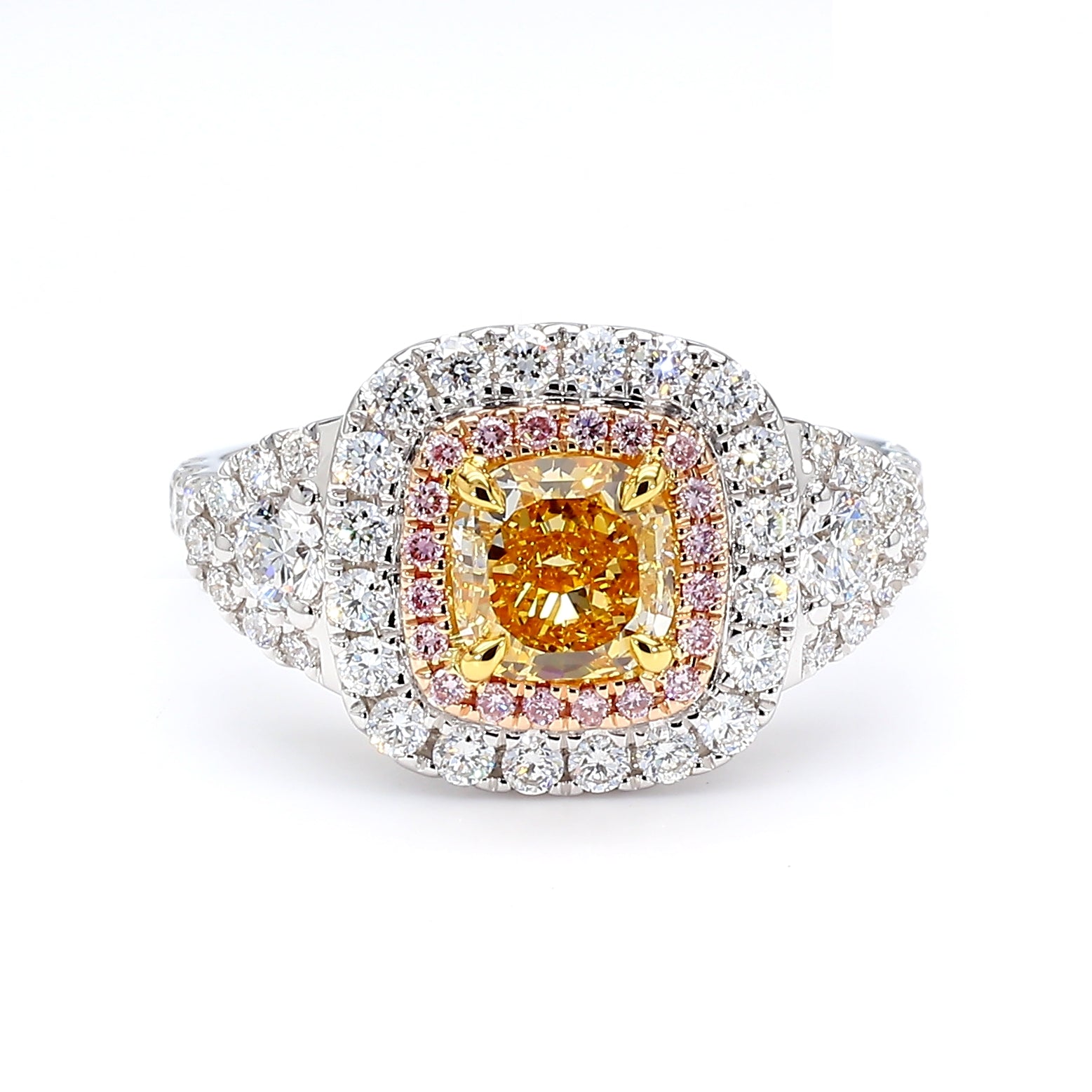 Natural Orange Cushion Diamond Halo Ring | GIA Certified