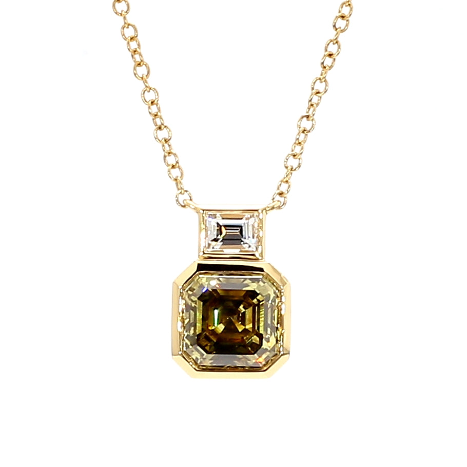 Natural Green Asscher Diamond Necklace Gia Certified