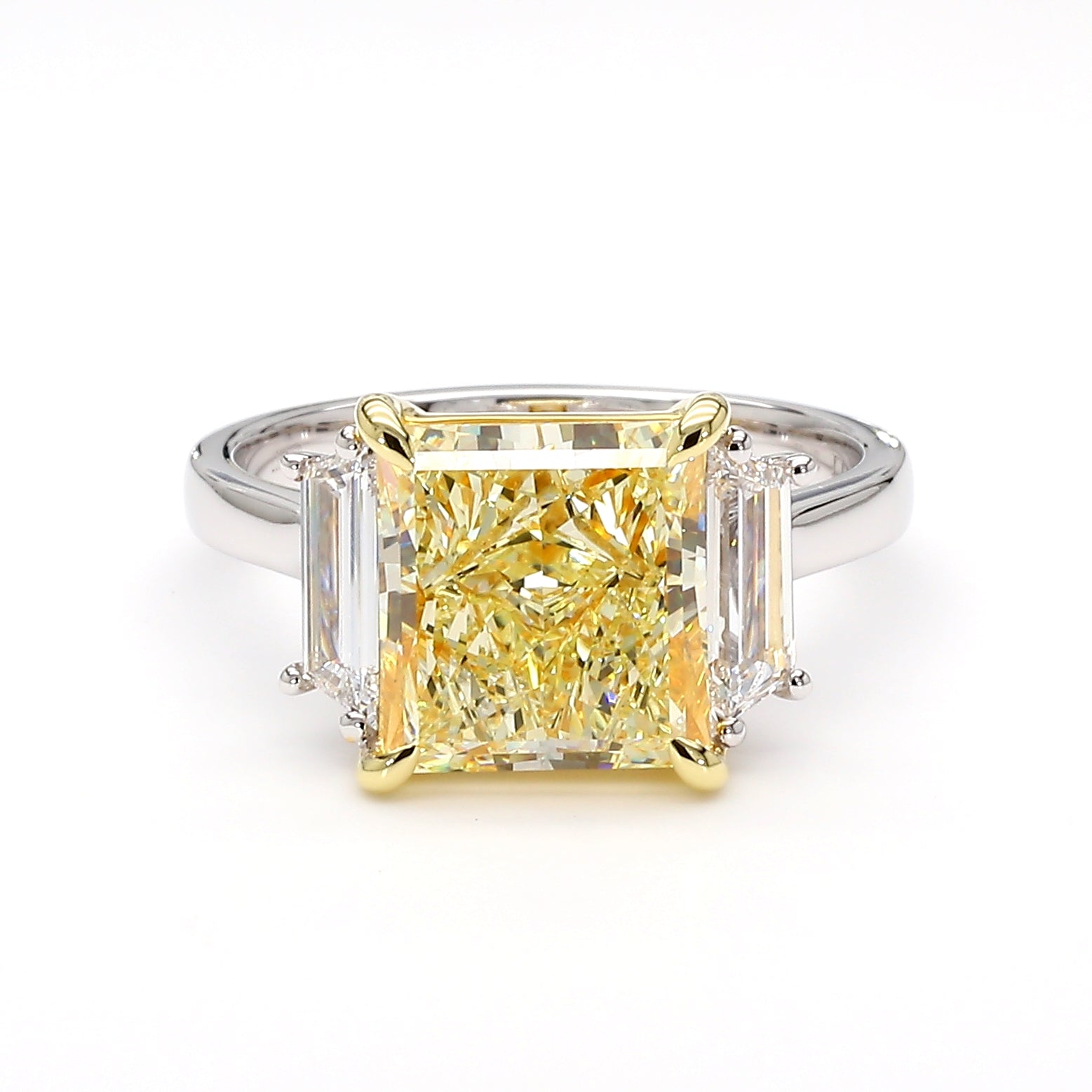 Natural Yellow Princess Diamond Three Stone Ring | GIA CERTIFIED