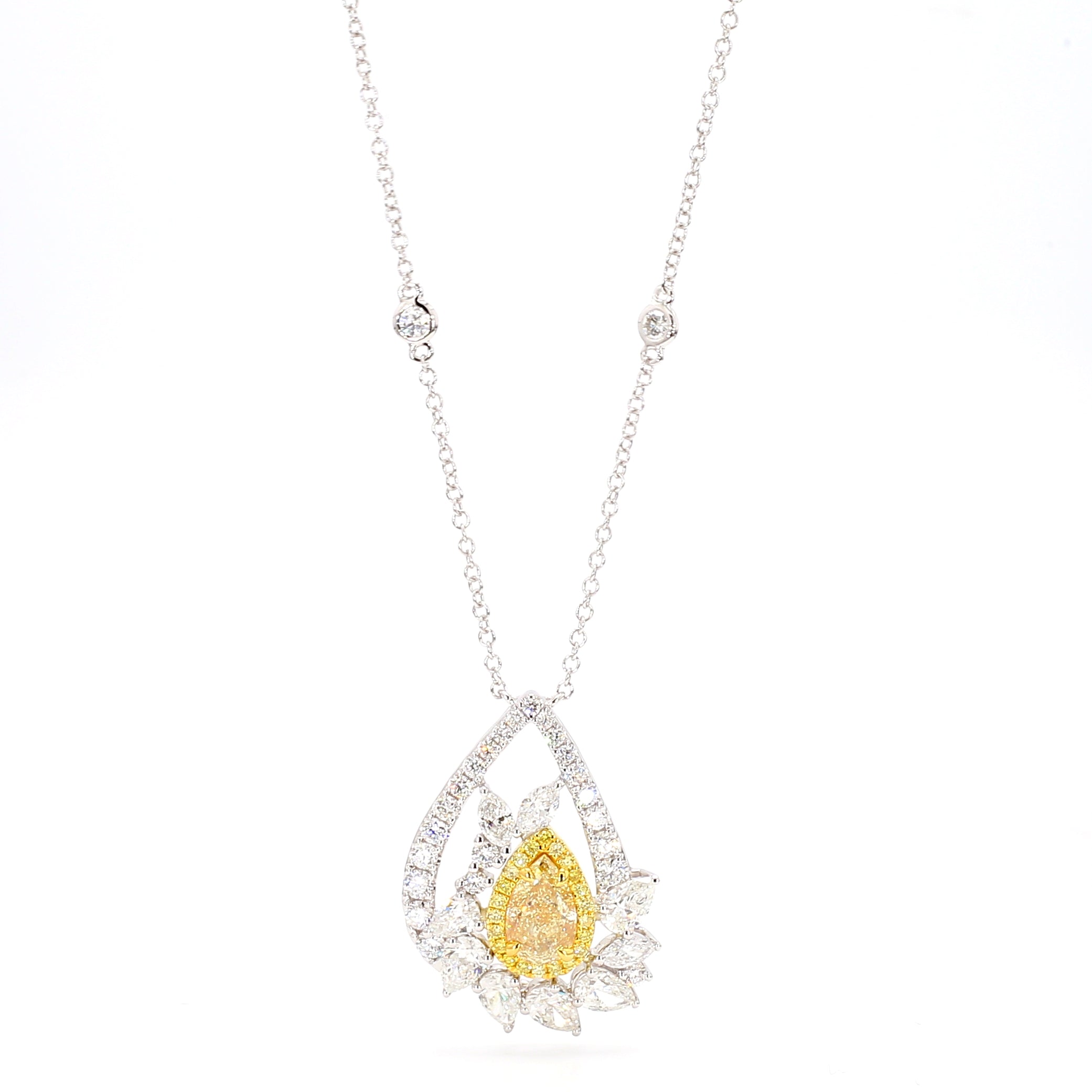 Natural Yellow Pear Diamond Necklace Gia Certified