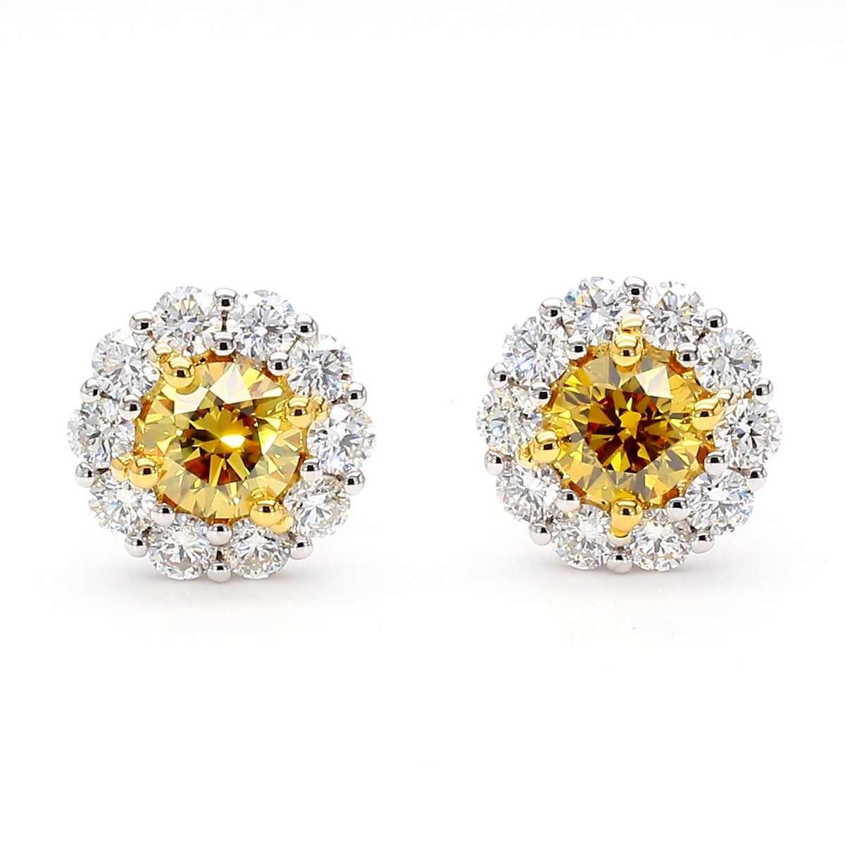 Natural Yellow Round Diamond Earring | GIA Certified