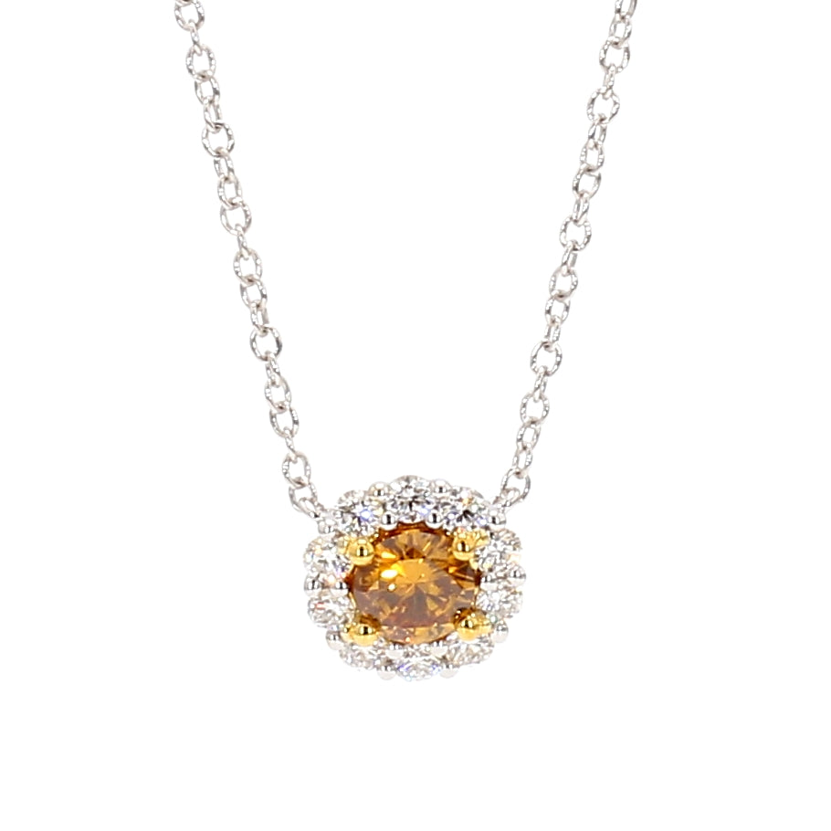 Natural Orange Round Diamond Necklace | GIA Certified