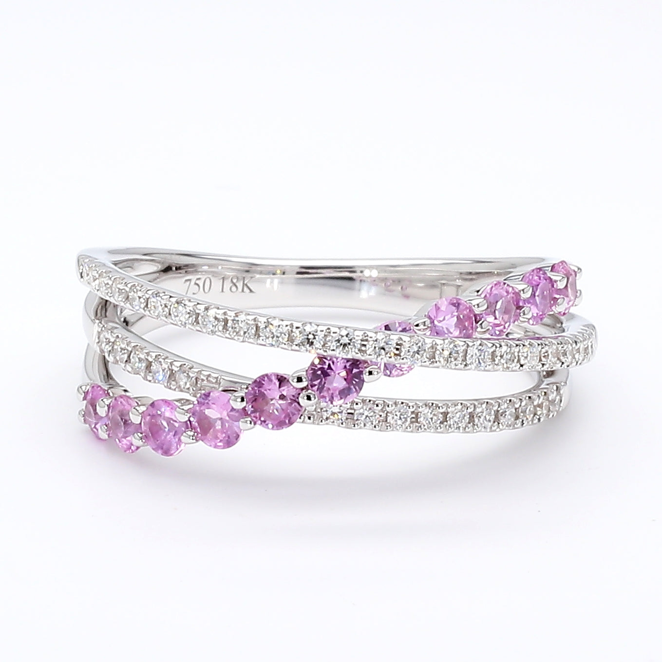 Natural Pink Sapphire & Diamond Crossover Ring