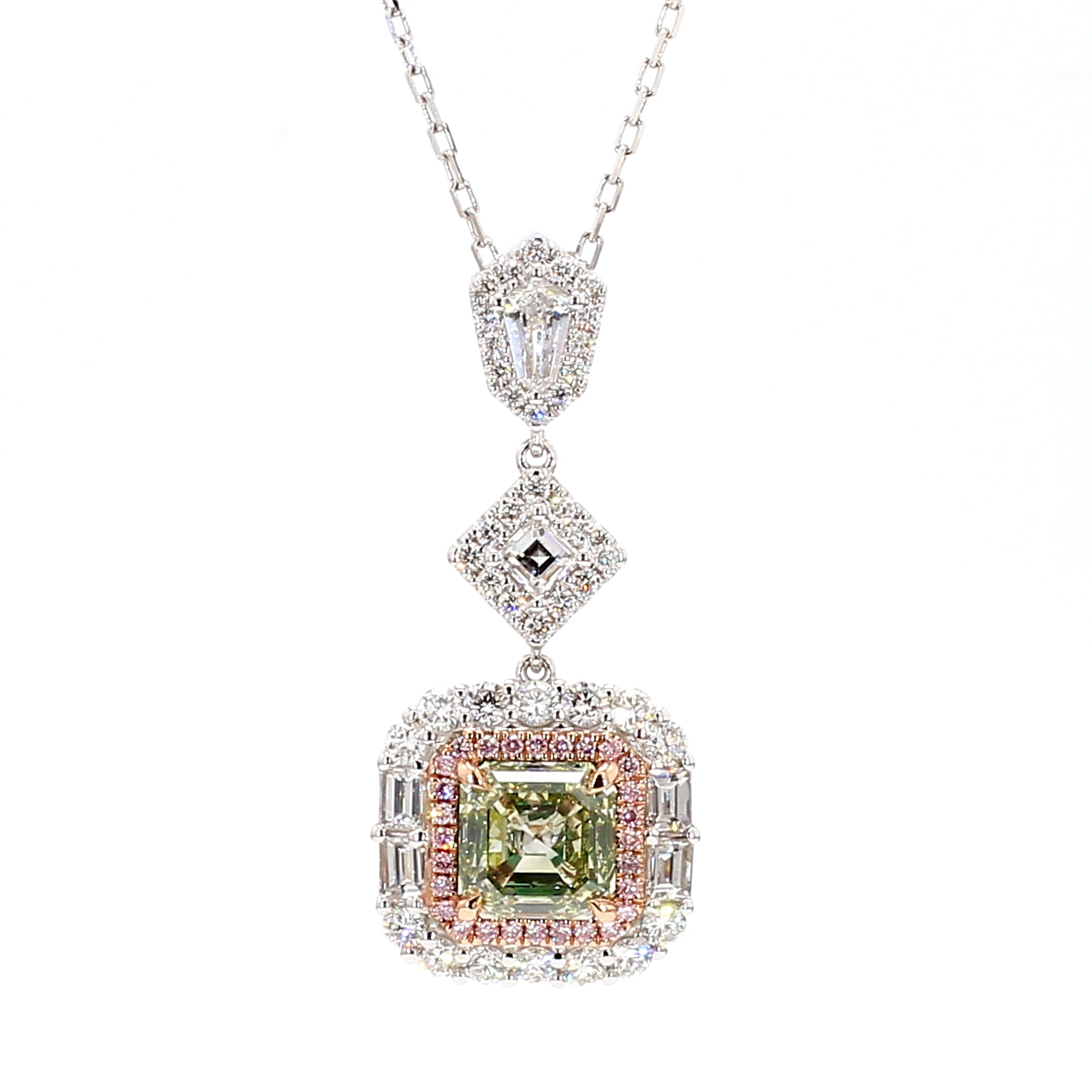 Natural Green Asscher Diamond Pendant Gia Certified