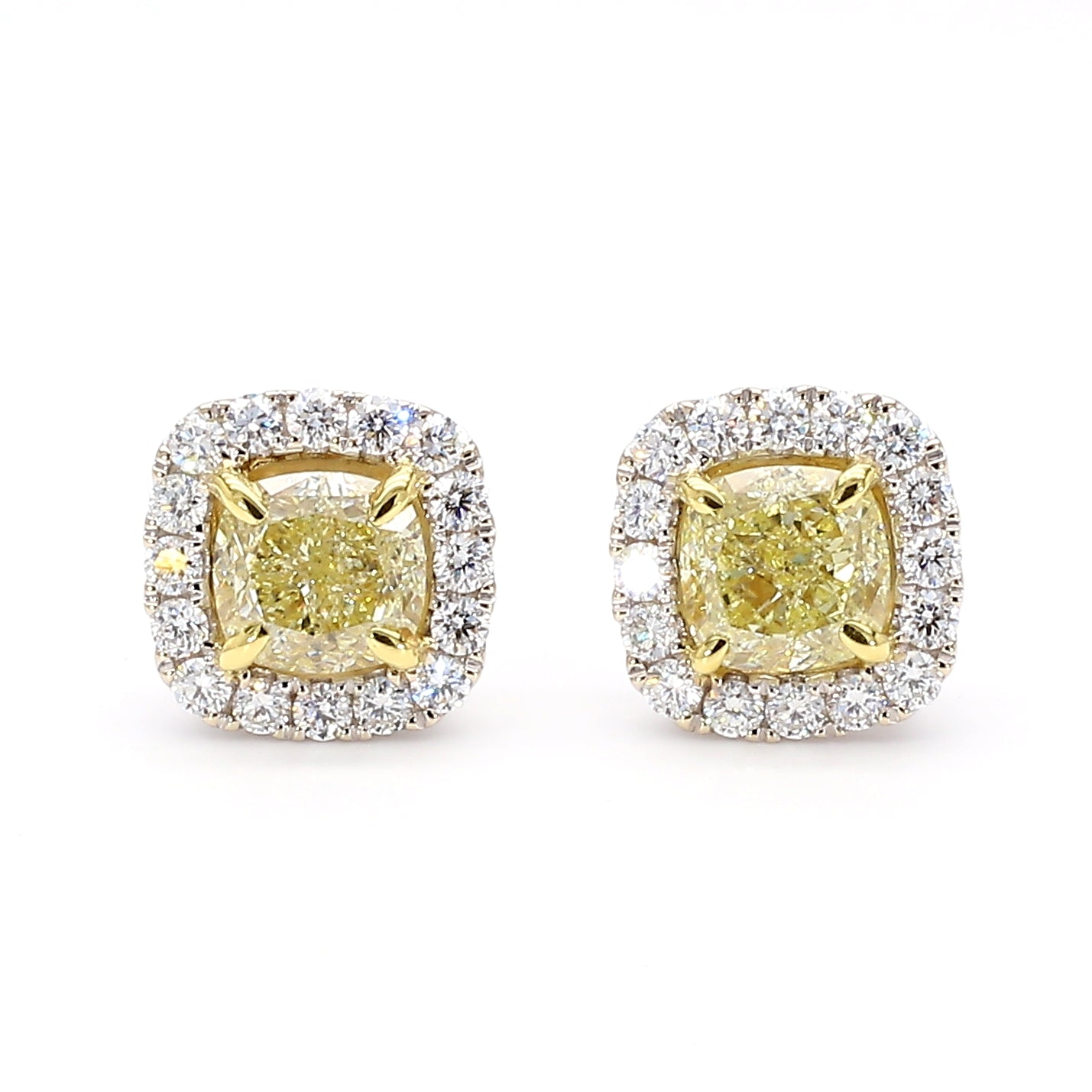 Natural Yellow Cushion Diamond Earring Gia Certified
