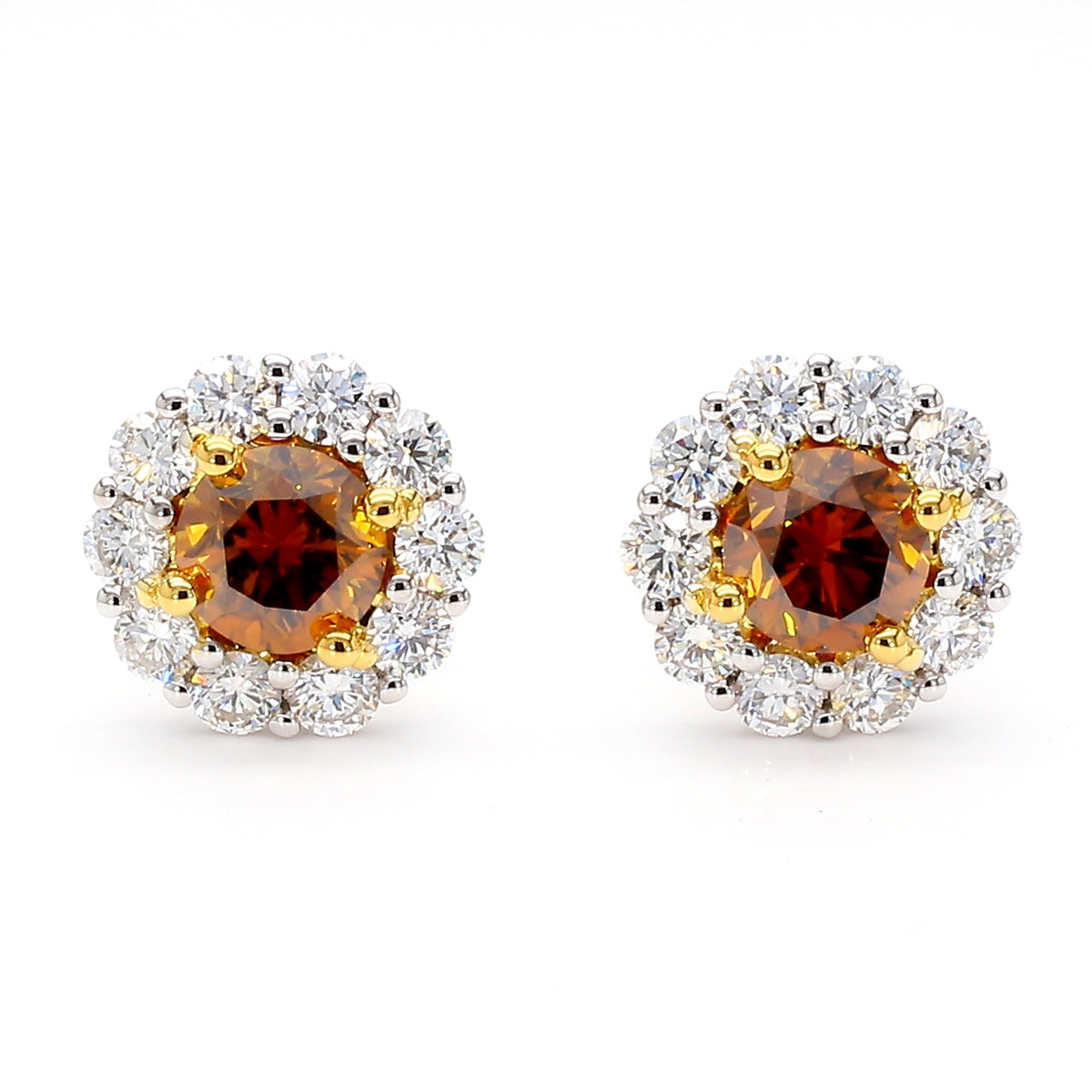 Natural Orange Round Diamond Earring | GIA Certified