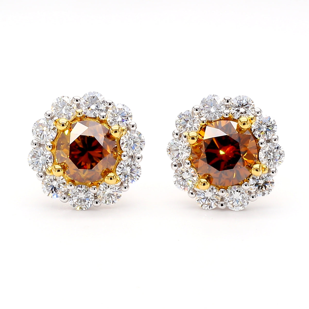 Natural Orange Round Diamond Earring | GIA Certified