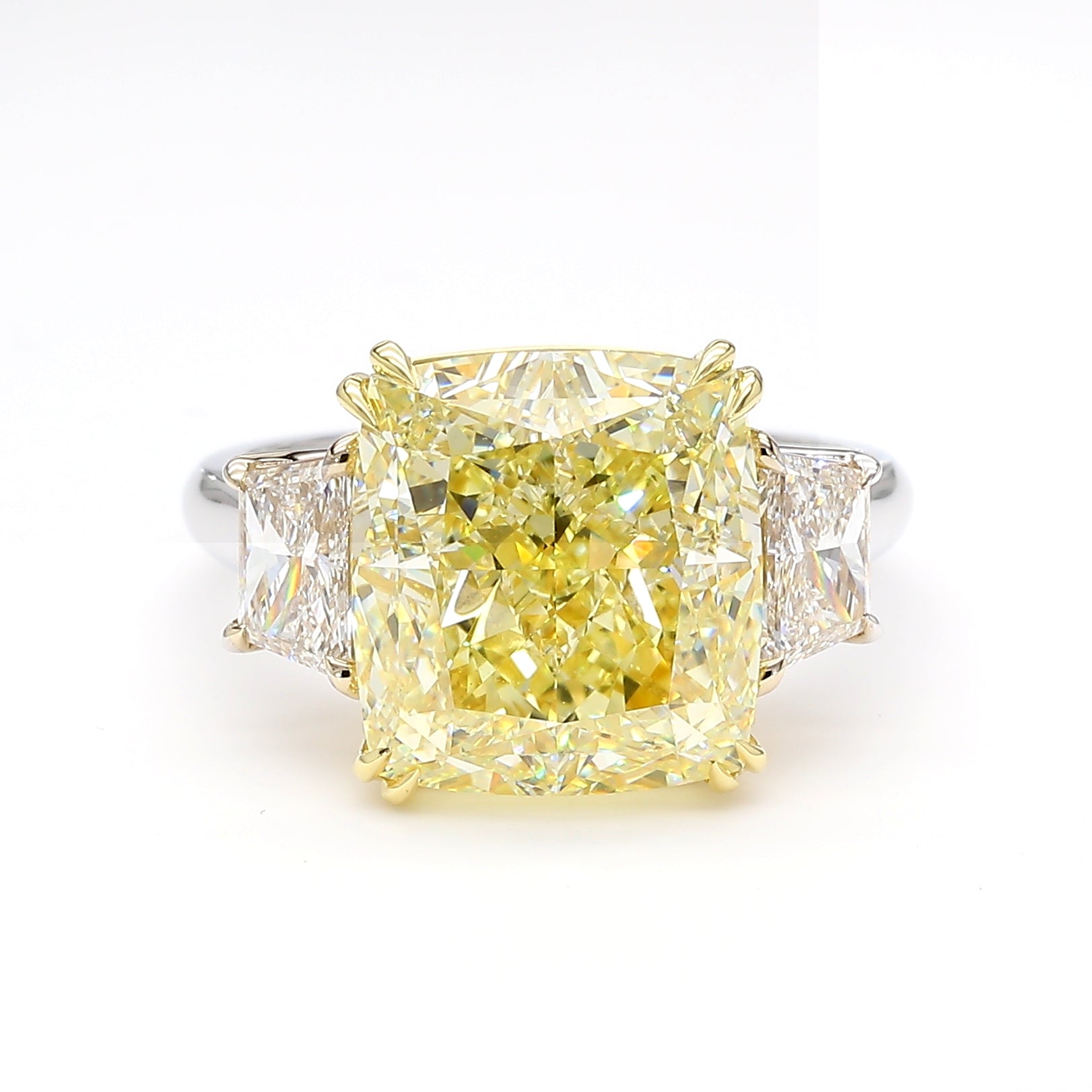 Natural Yellow Cushion Diamond Three Stone Ring 11.09 CT | GIA CERTIFIED