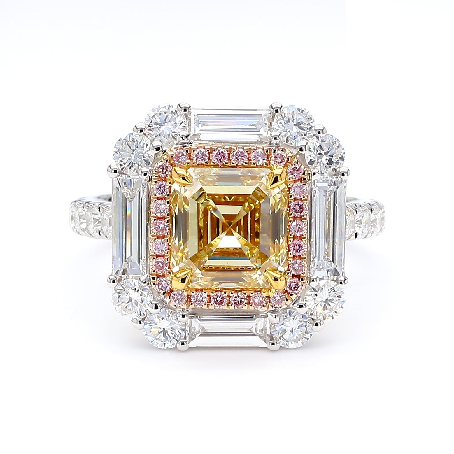 Natural Yellow Asscher Diamond Halo Ring | GIA Certified