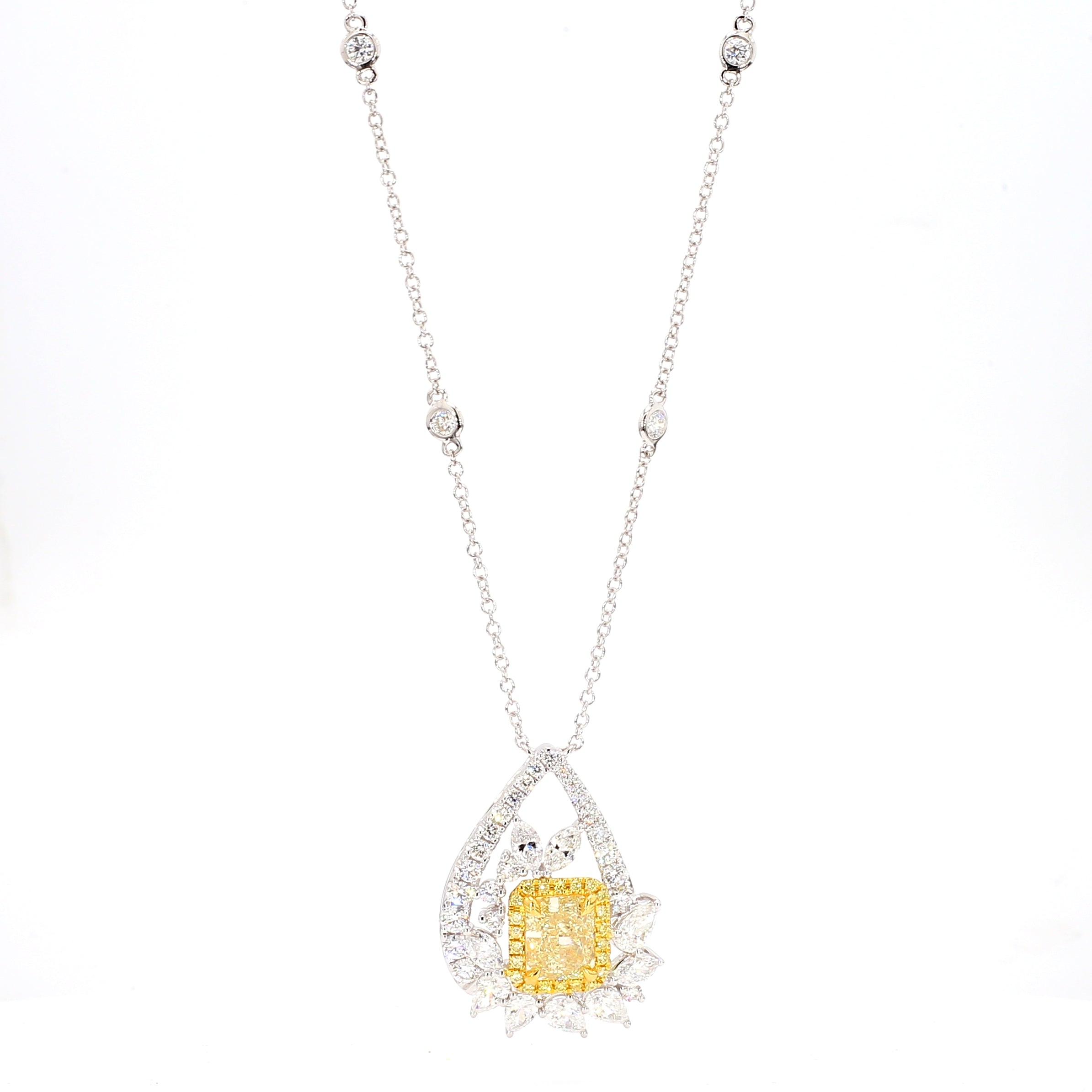 Natural Yellow Radiant Diamond Necklace Gia Certified