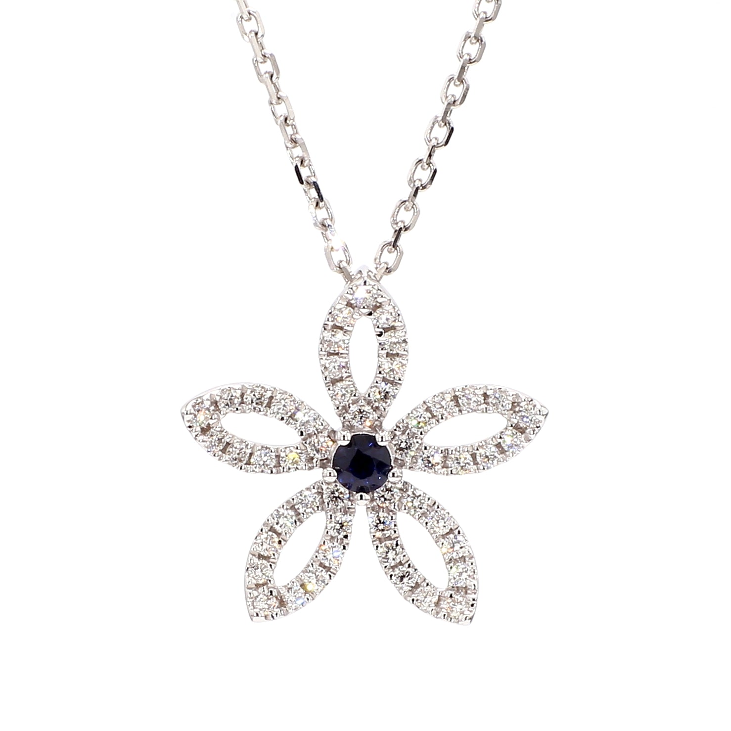 Natural Blue Round Sapphire & White Diamond Pendant