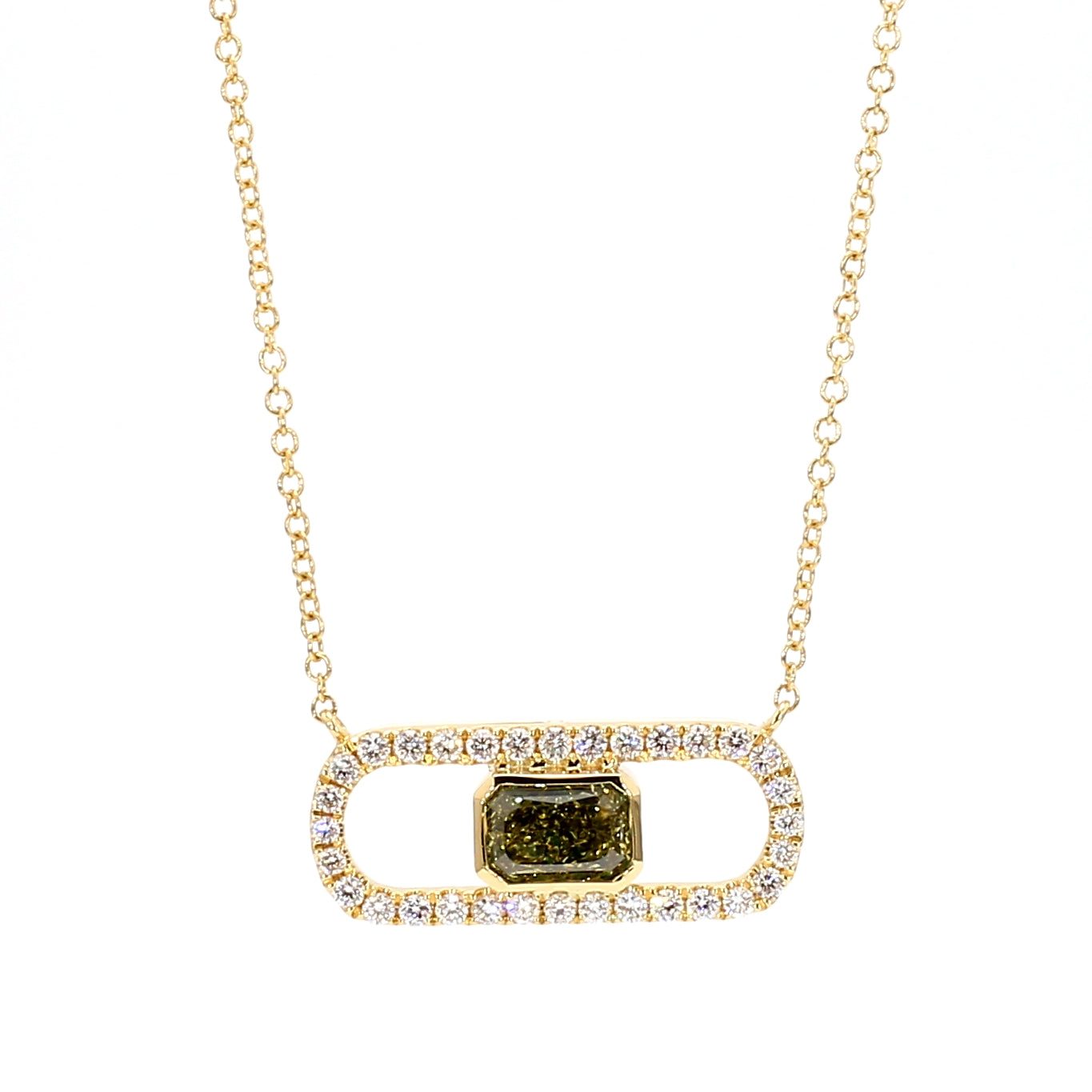Natural Green Radiant Diamond Necklace Gia Certified
