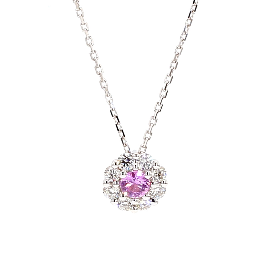 Natural Blue Round Sapphire & White Diamond Pendant