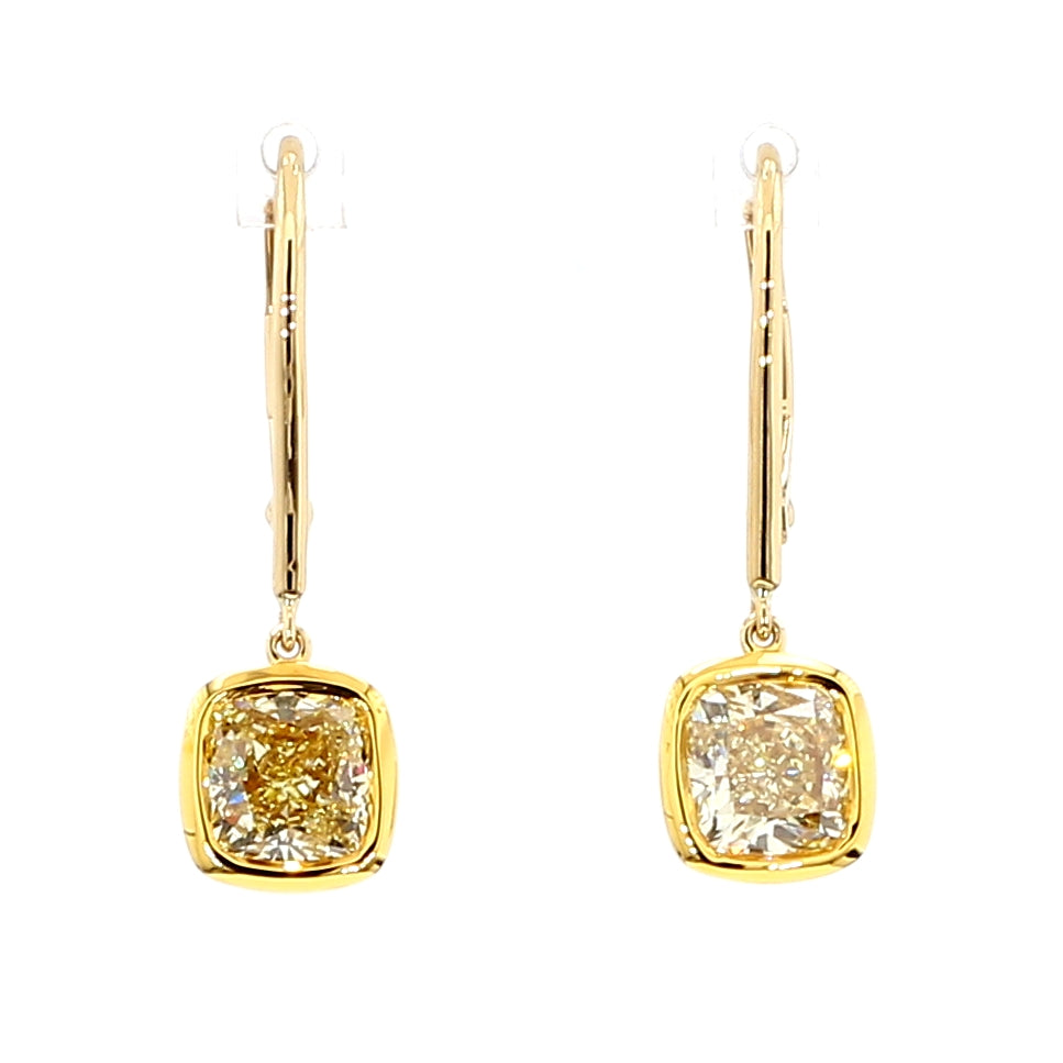Natural Yellow Cushion Diamond Earring Gia CERTIFIED