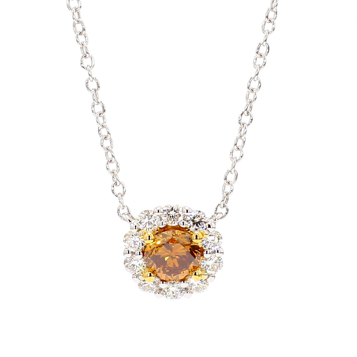Natural Orange Round Diamond Necklace | GIA Certified