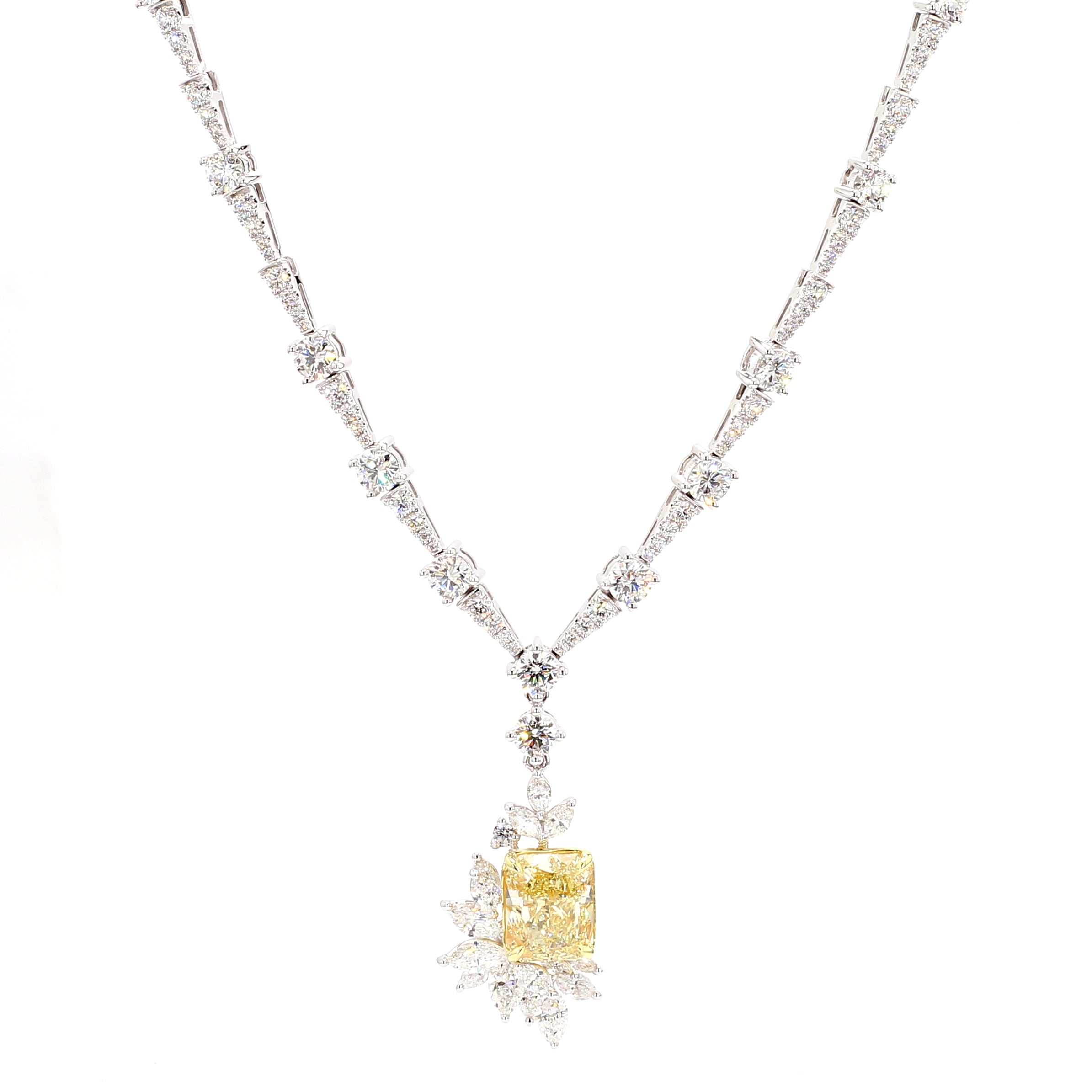 Natural Yellow Radiant Diamond Necklace Gia Certified