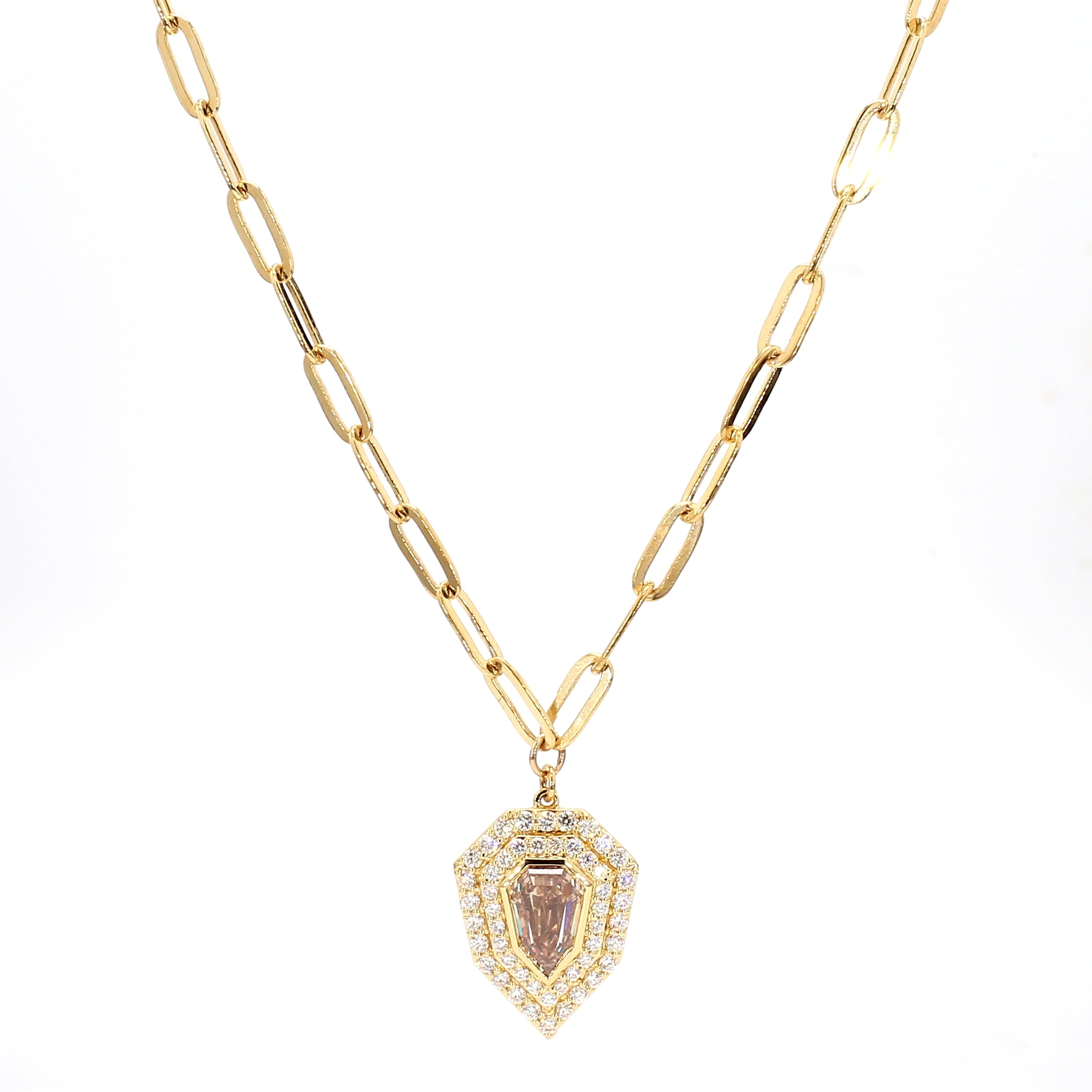 Natural Orange Shield Diamond Necklace | GIA Certified