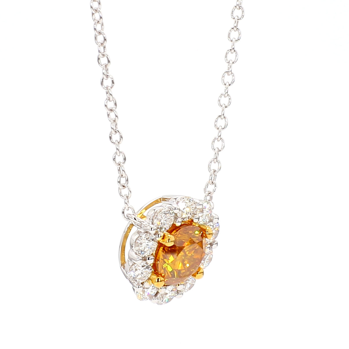 Natural Orange Round Diamond Necklace | GIA Certified