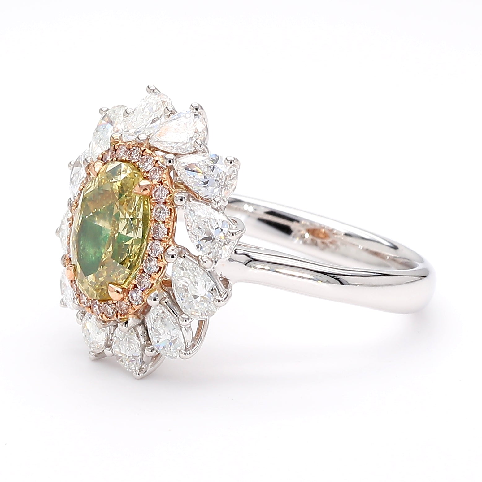 Natural Yellow Oval Diamond Sunburst Ring | GIA Certified