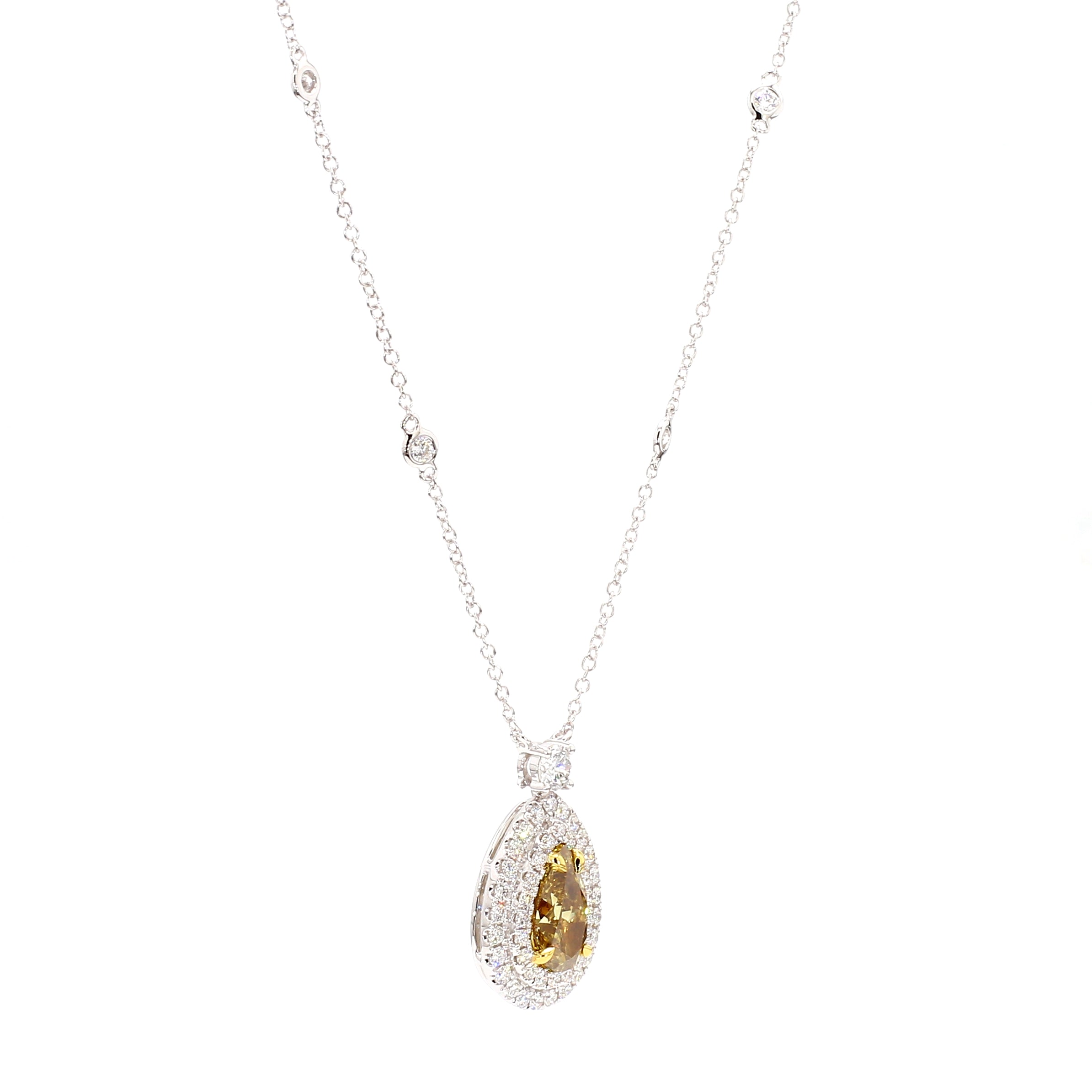 Natural Yellow Pear Diamond Necklace Gia CERTIFIED