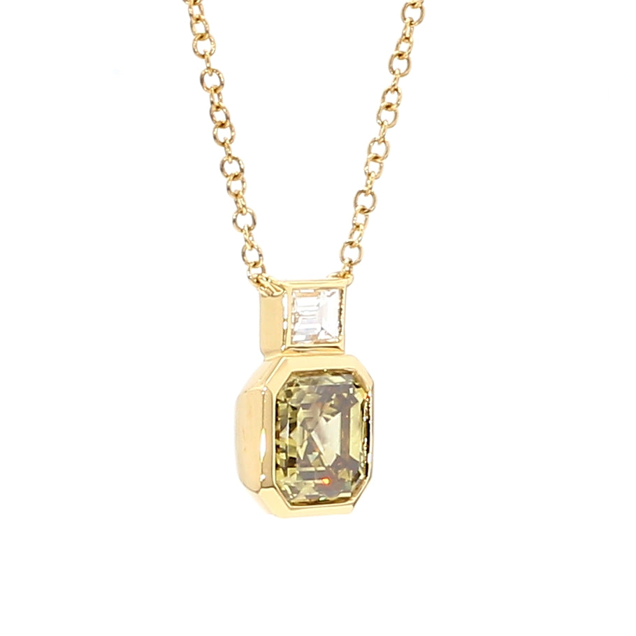 Natural Green Asscher Diamond Necklace Gia Certified