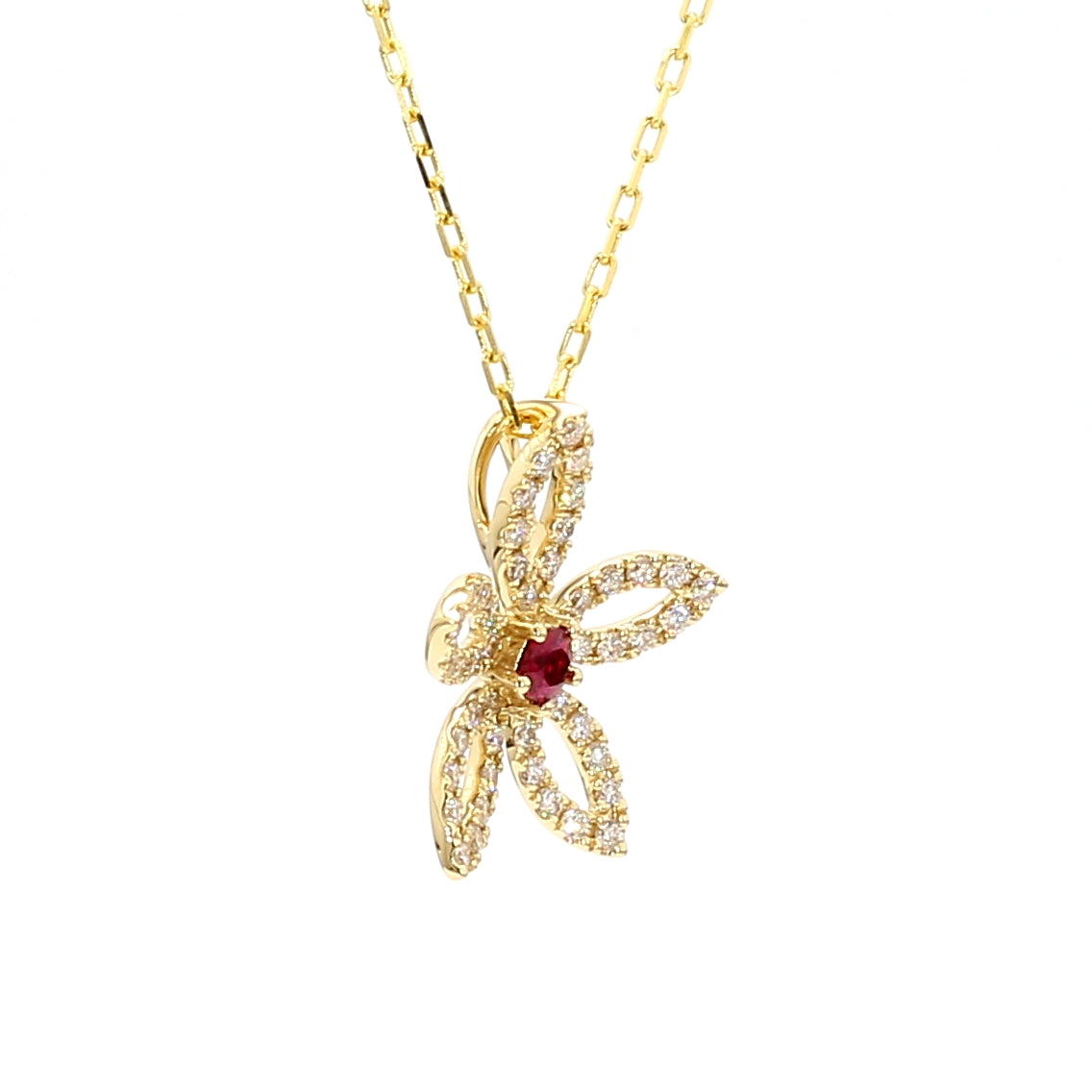 Natural Red Round Ruby & White Diamond Pendant