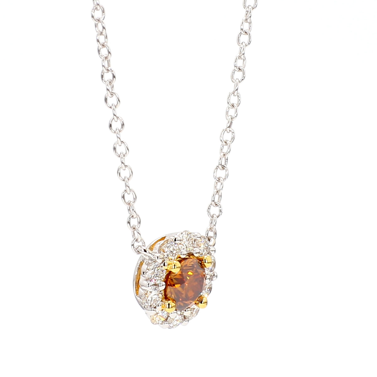 Natural Orange Round Diamond Necklace | GIA Certified