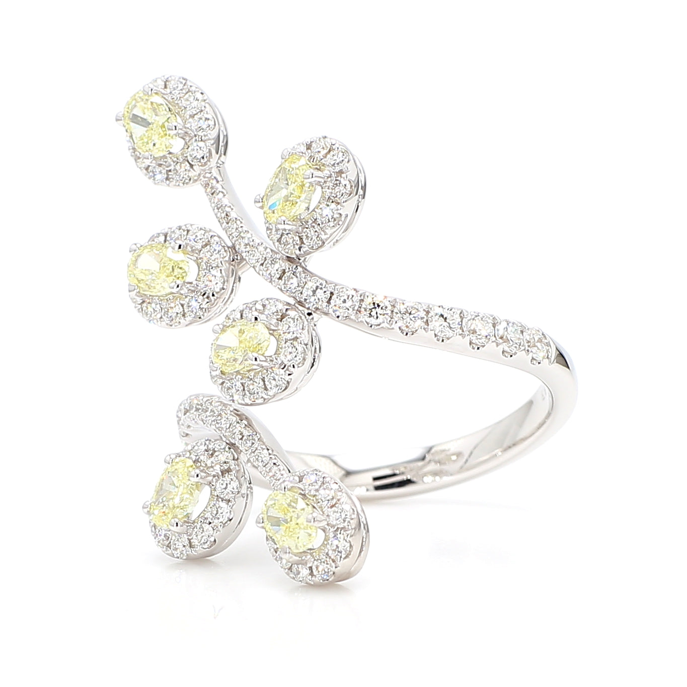 Natural Yellow Oval Diamond Crossover Vine Ring