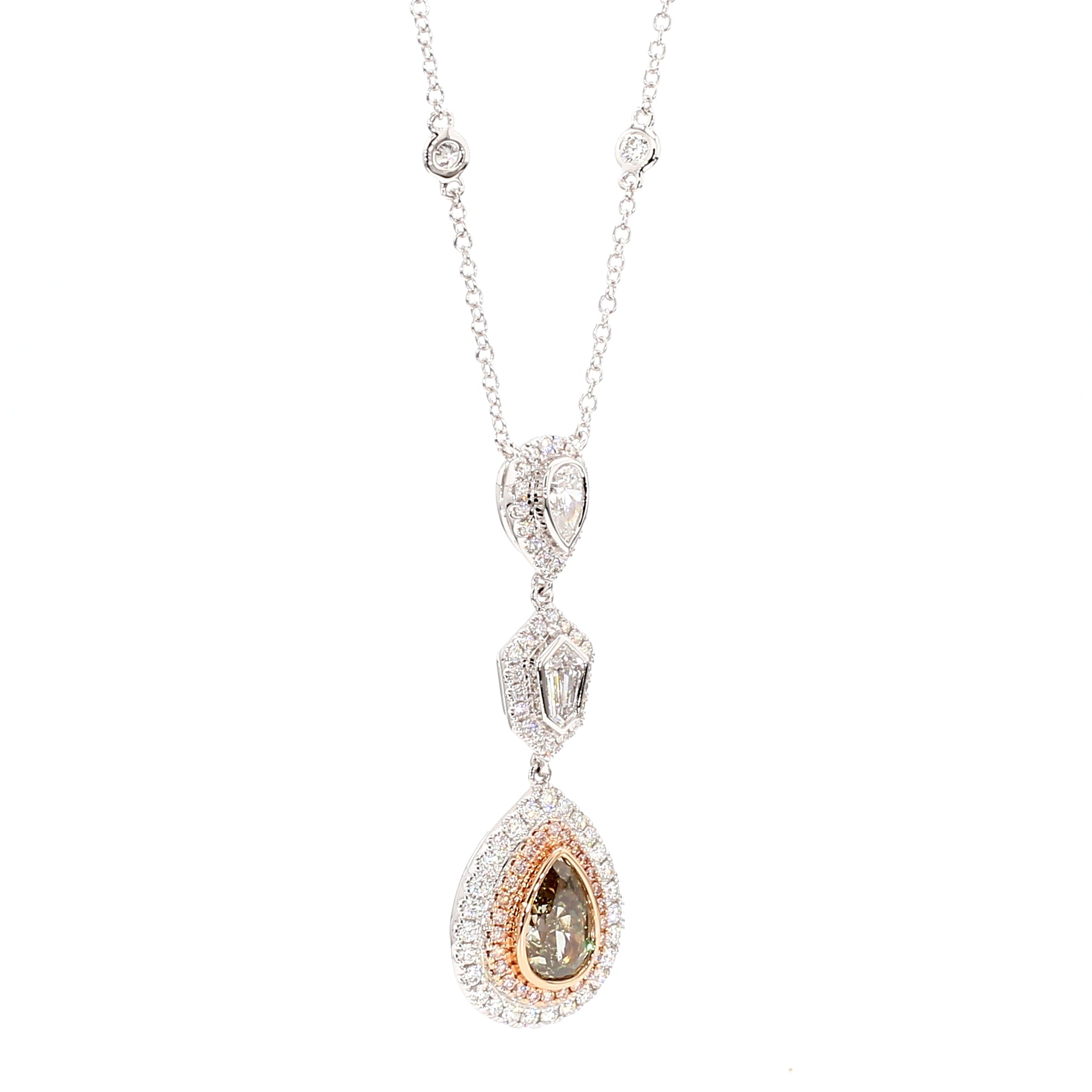 Natural Green Pear Diamond Necklace Gia Certified