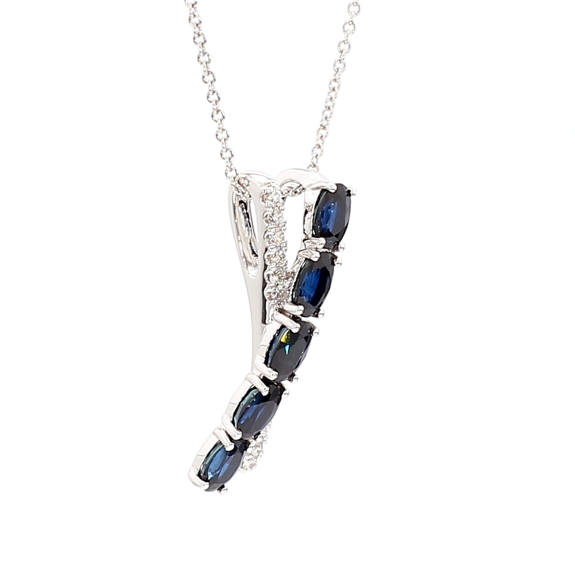 Natural Blue Oval Sapphire & White Diamond PENDANT