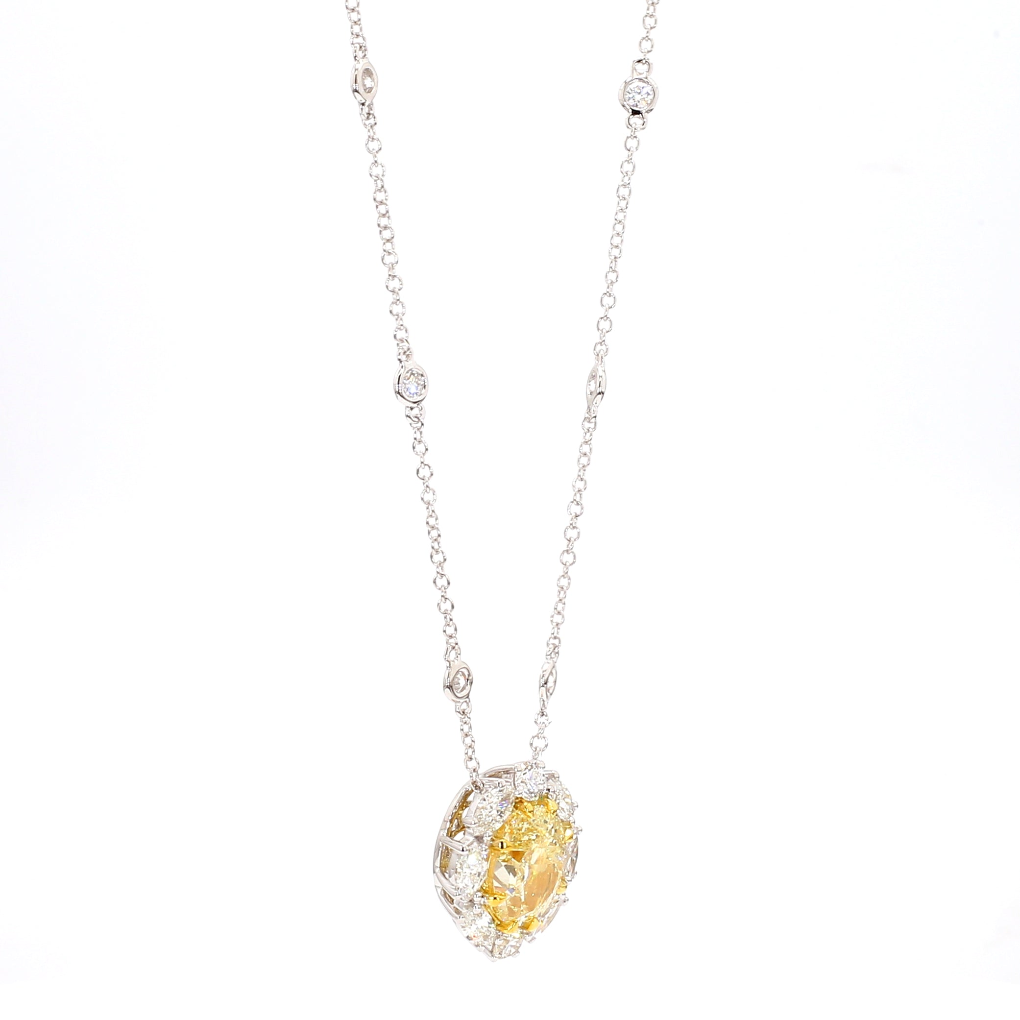 Natural Yellow Oval Diamond Necklace Gia Certified