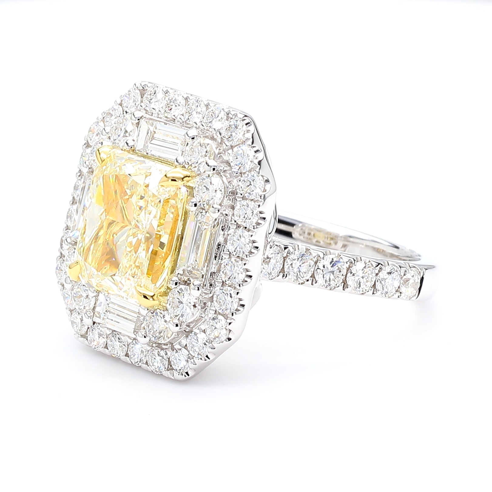 Natural Yellow Radiant Diamond Halo Ring | GIA Certified