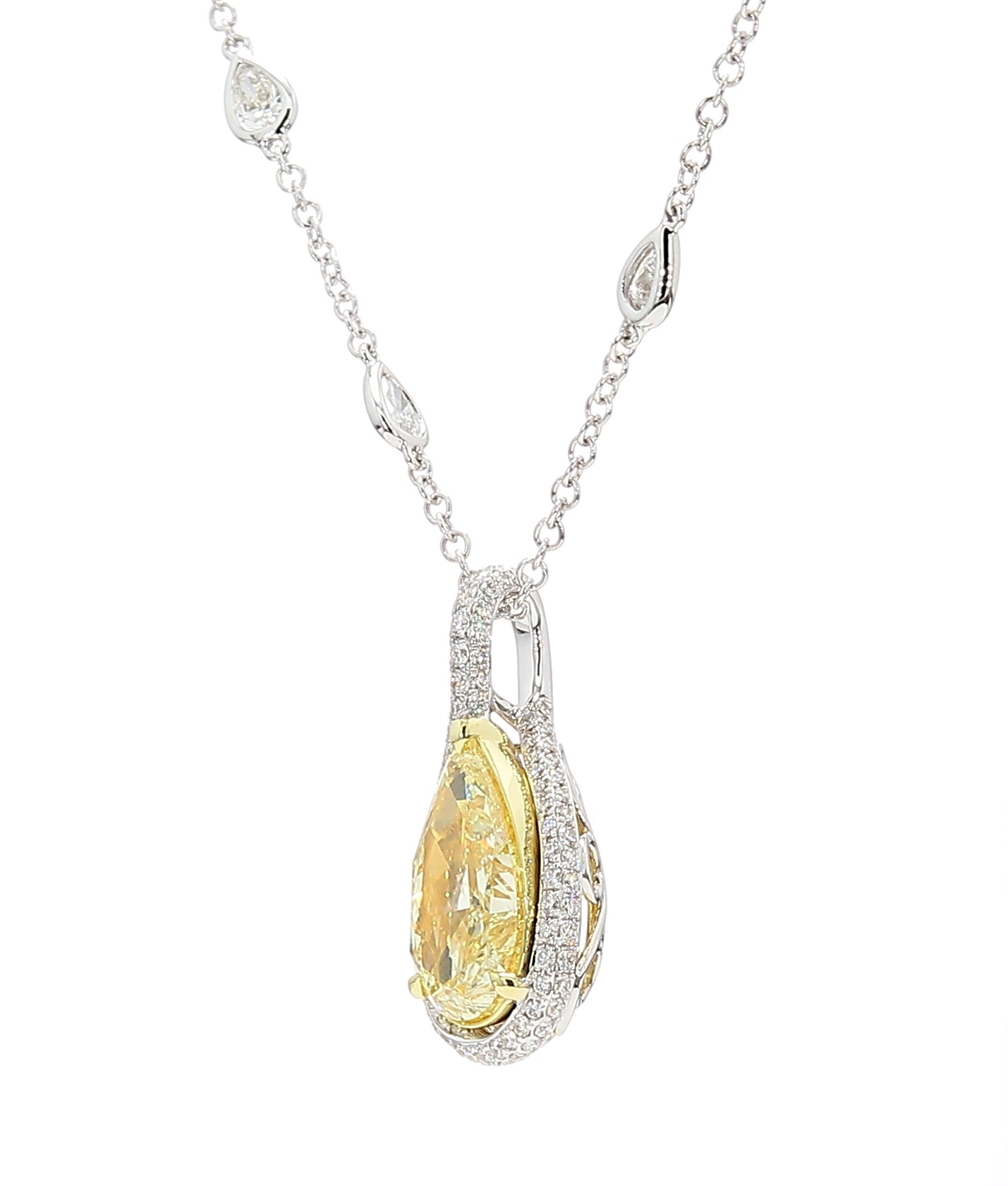 Natural Yellow Pear Diamond Necklace Gia Certified