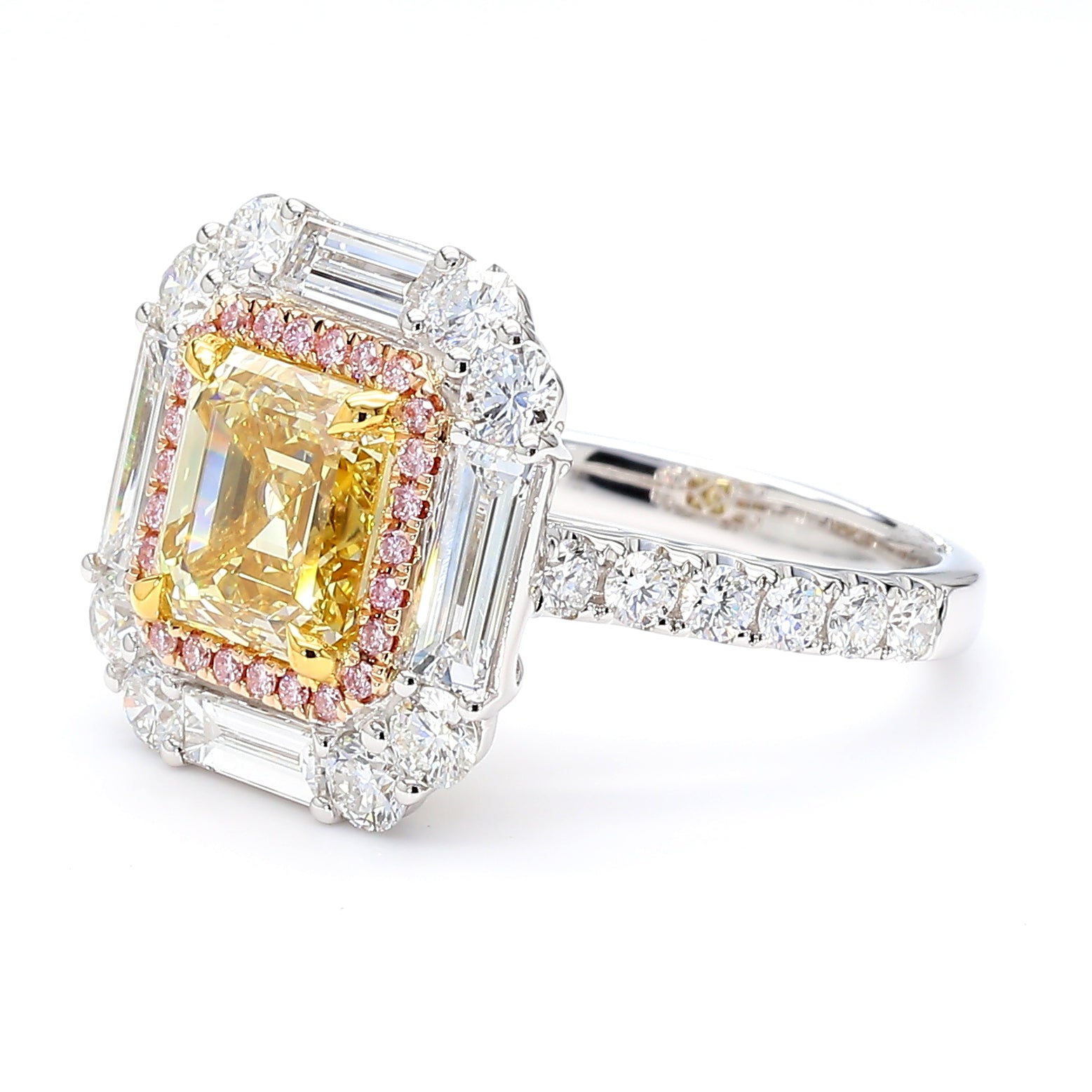 Natural Yellow Asscher Diamond Halo Ring | GIA Certified
