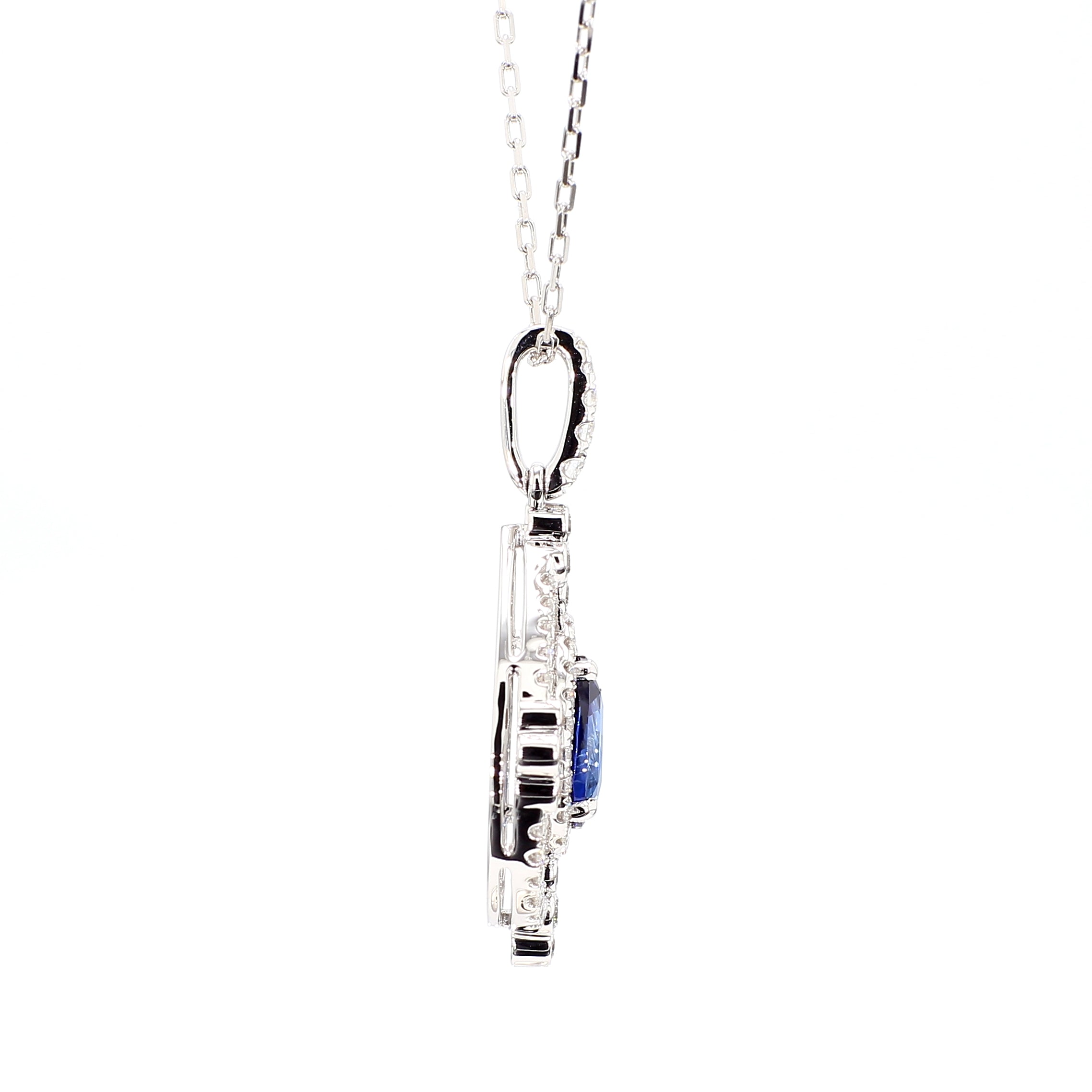 Natural Blue Pear Sapphire & White Diamond Pendant Gia CERTIFIED