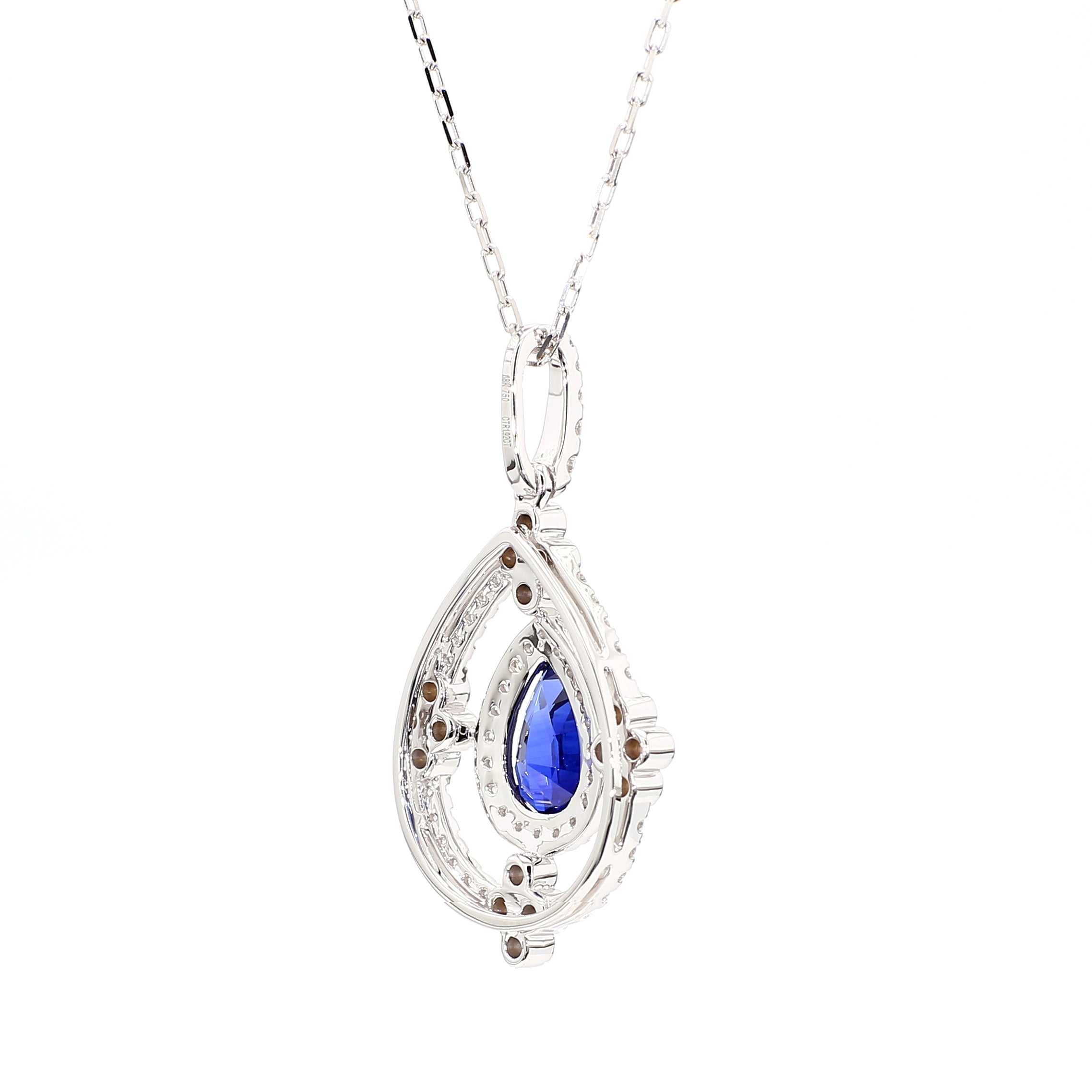 Natural Blue Pear Sapphire & White Diamond Pendant Gia CERTIFIED